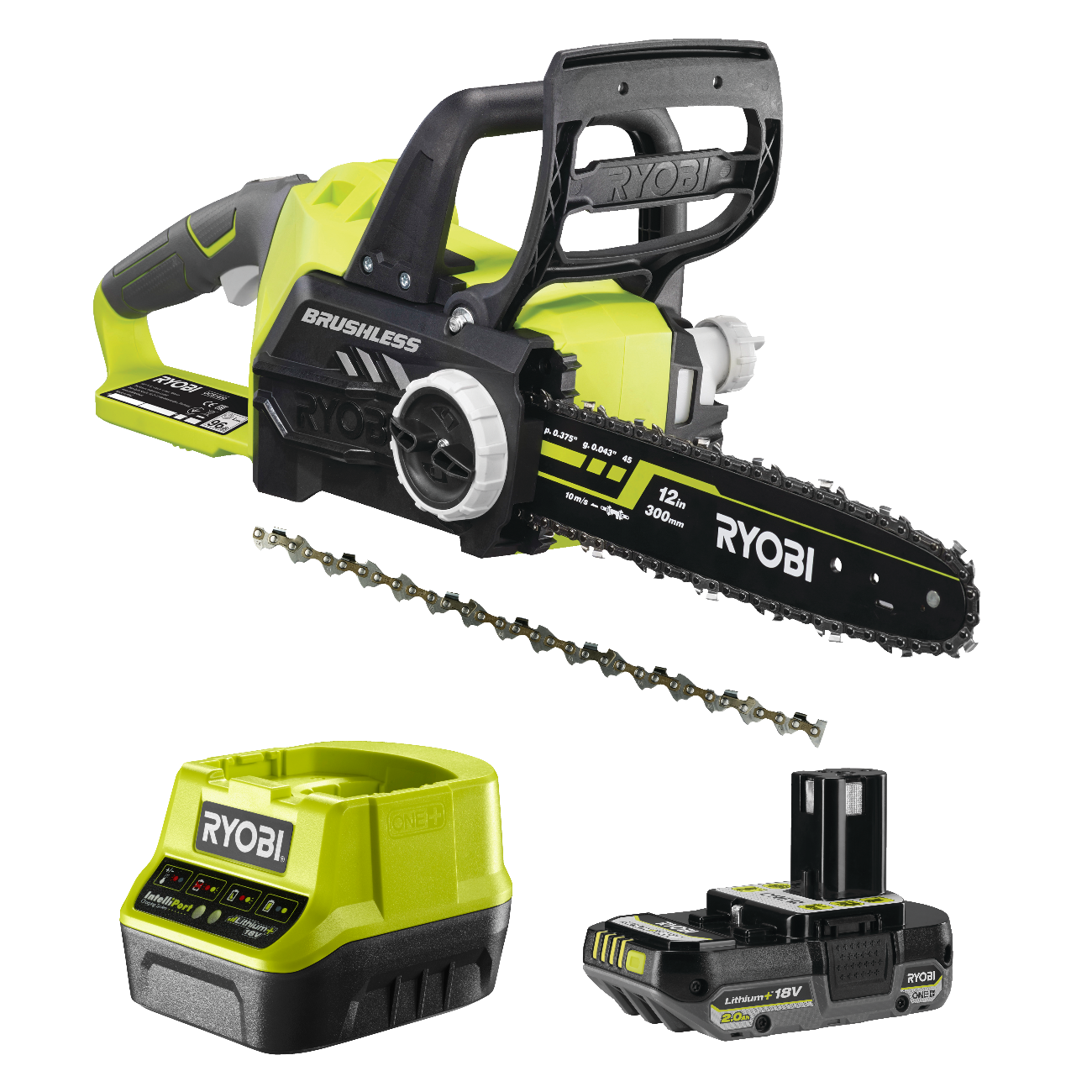 Ryobi OCS1830-0C ONE+ 18V Kædesav med 2,0Ah batteri og hurtiglader