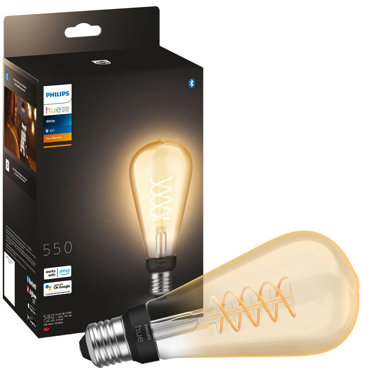 Philips Hue E27 ST72 BT Filament White 550 lm pære