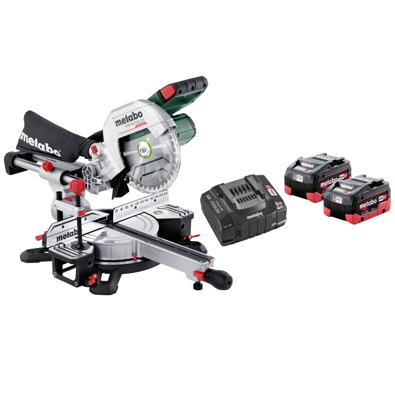 Metabo KGS 18 LTX BL 216 Kap-/geringssav med 2 stk. 8,0Ah batteri og lader