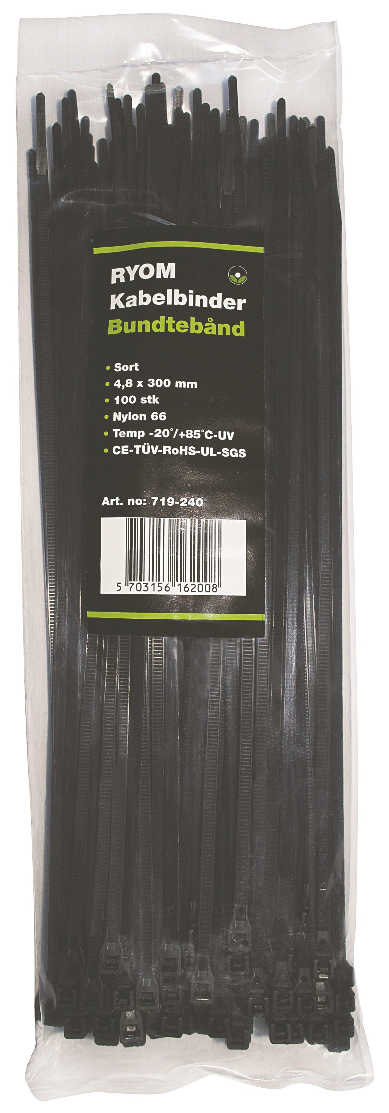 Ryom Kabelstrips 4,8 x 300 mm sort