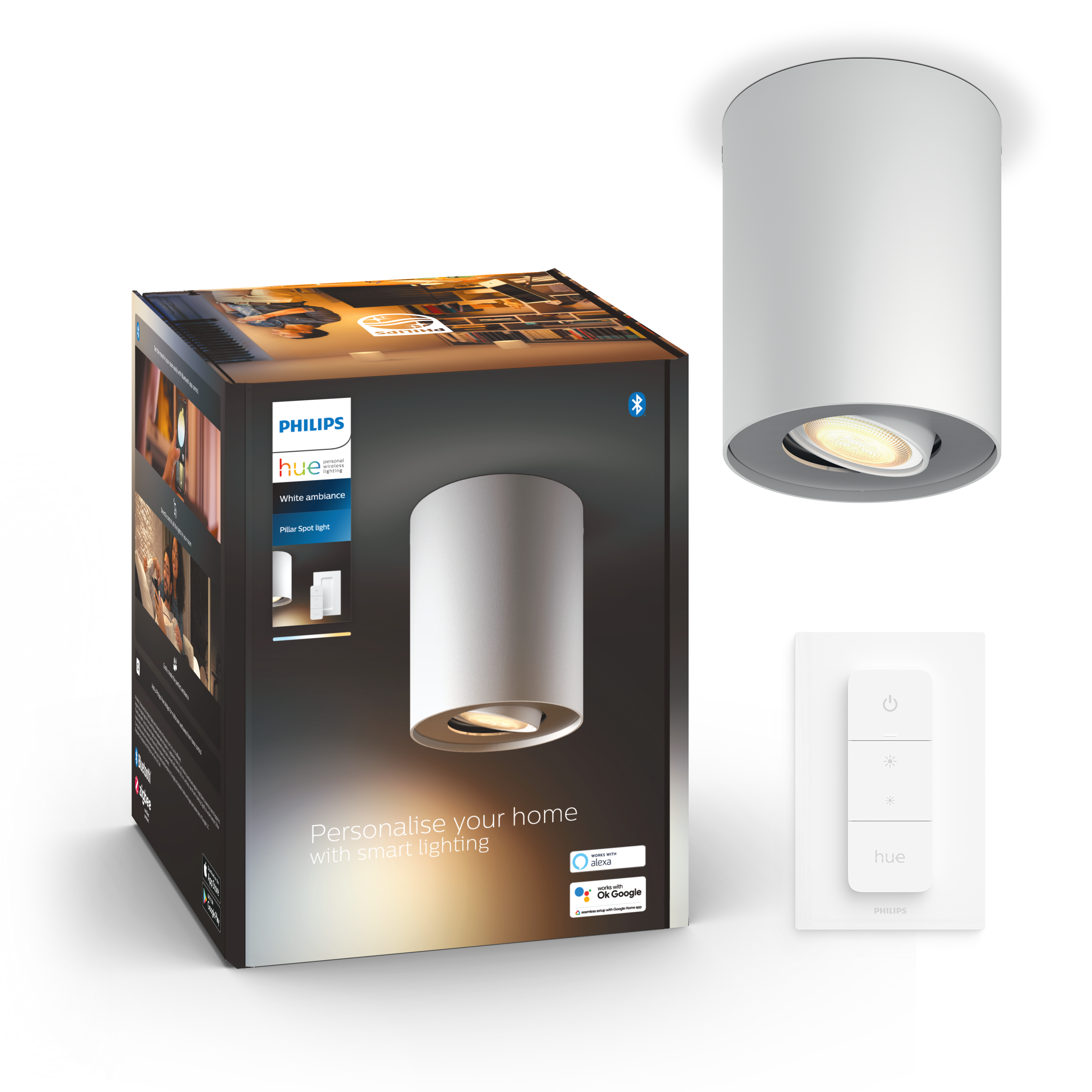 Philips Hue Pillar BT WA Enkelt spot i hvid med fjernbetjening