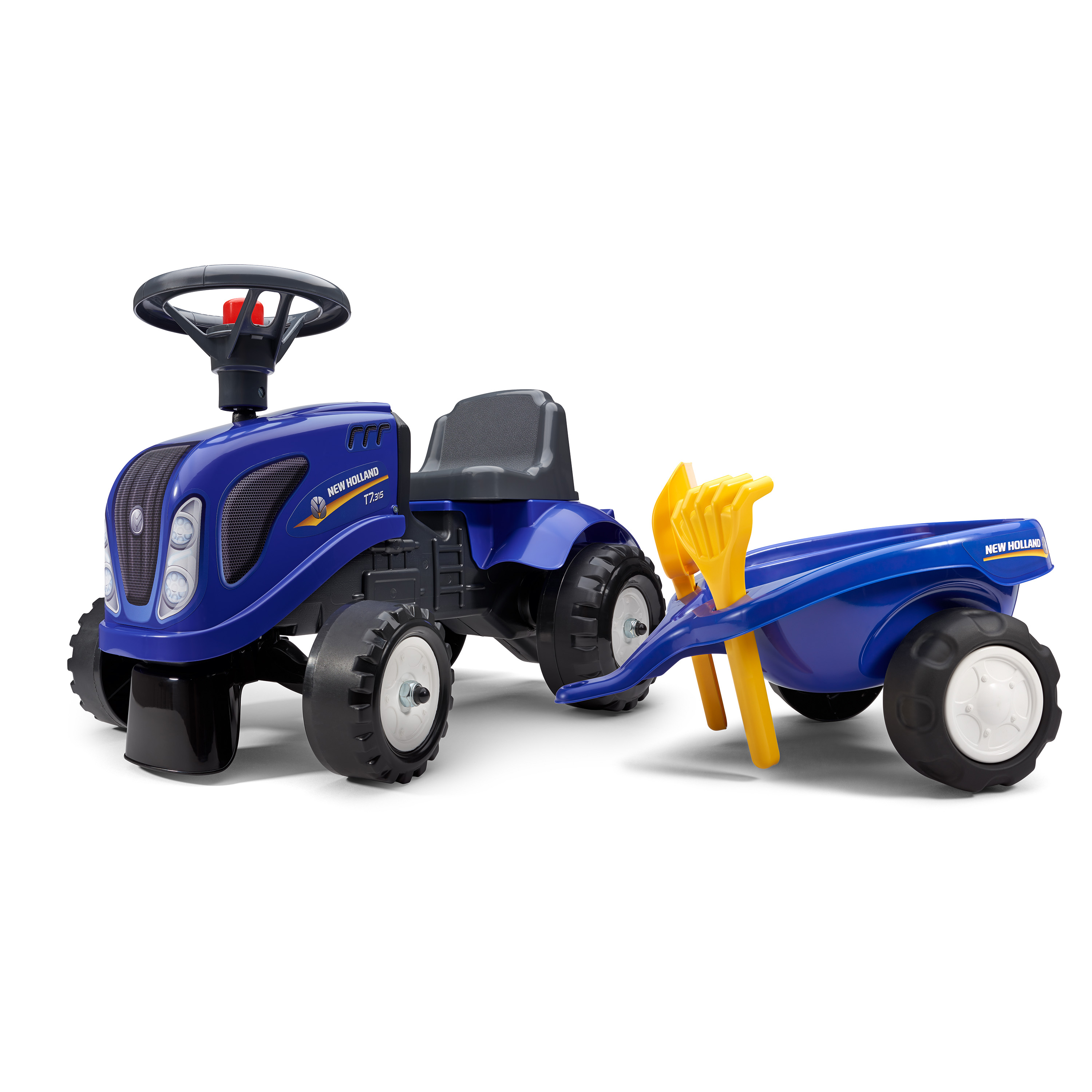 Falk Baby New Holland Traktor med trailer, rive og skovl