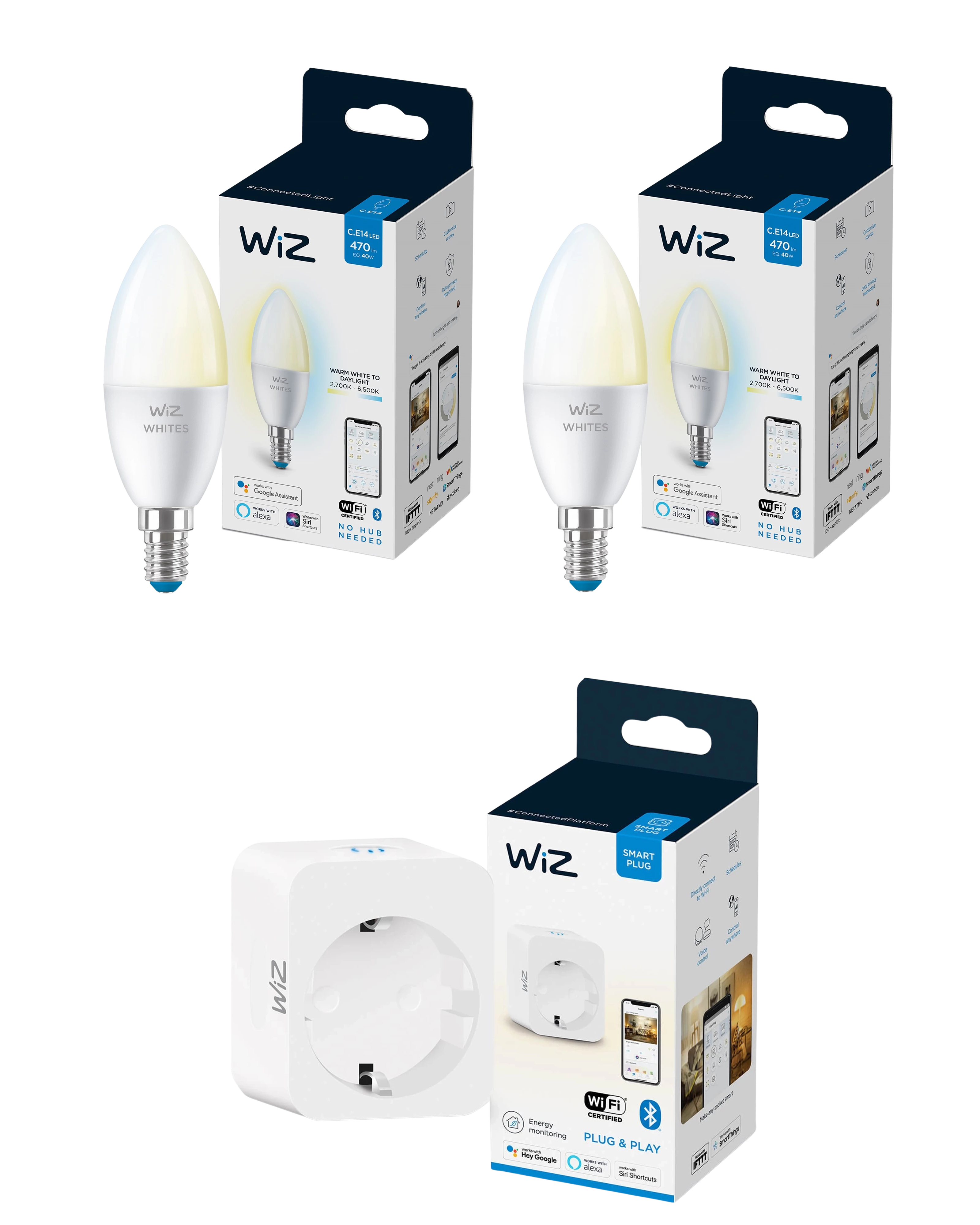 WiZ E14 C37 Tunable White 2-pak + Smart Plug