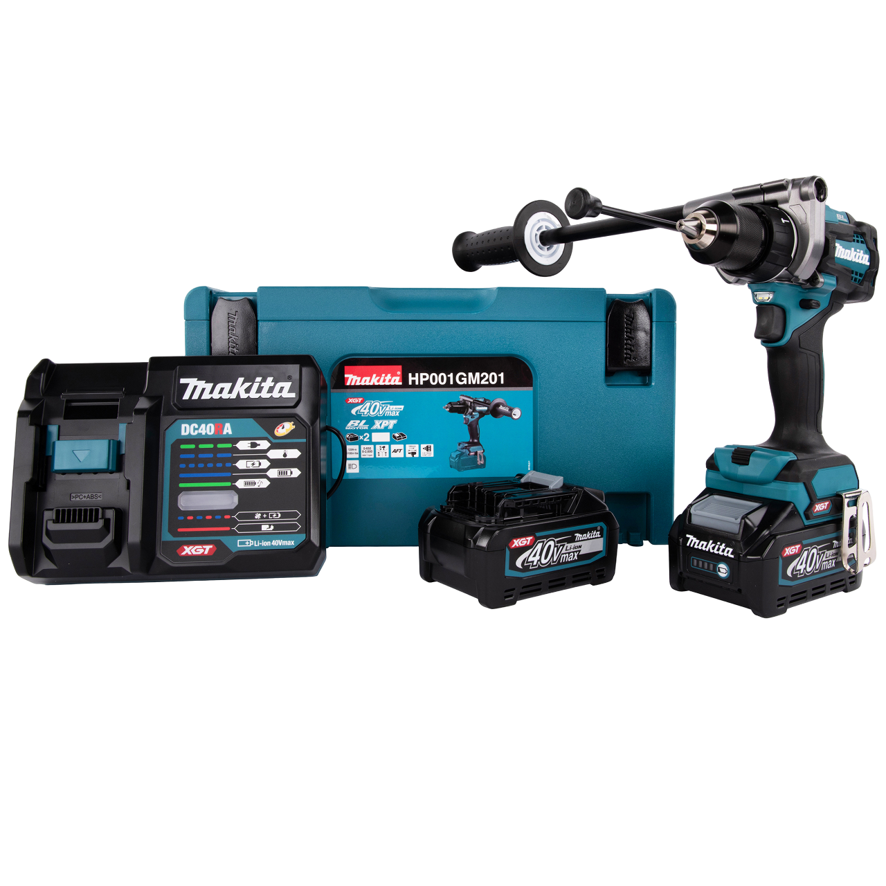 Makita HP001GM201 40V XGT Slagbore-/skruemaskine med 2 stk. 4,0Ah batteri, lader og Makpack