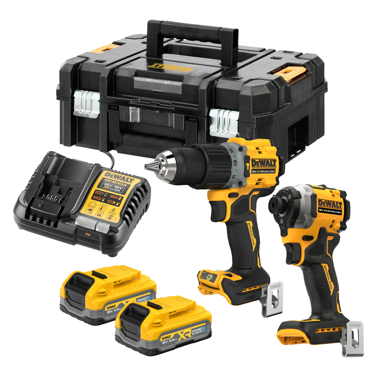 Dewalt DCK2050S2T-QW 18V XR Elværktøjssæt med 2 stk. 3,5Ah PowerStack batteri, lader og TSTAK