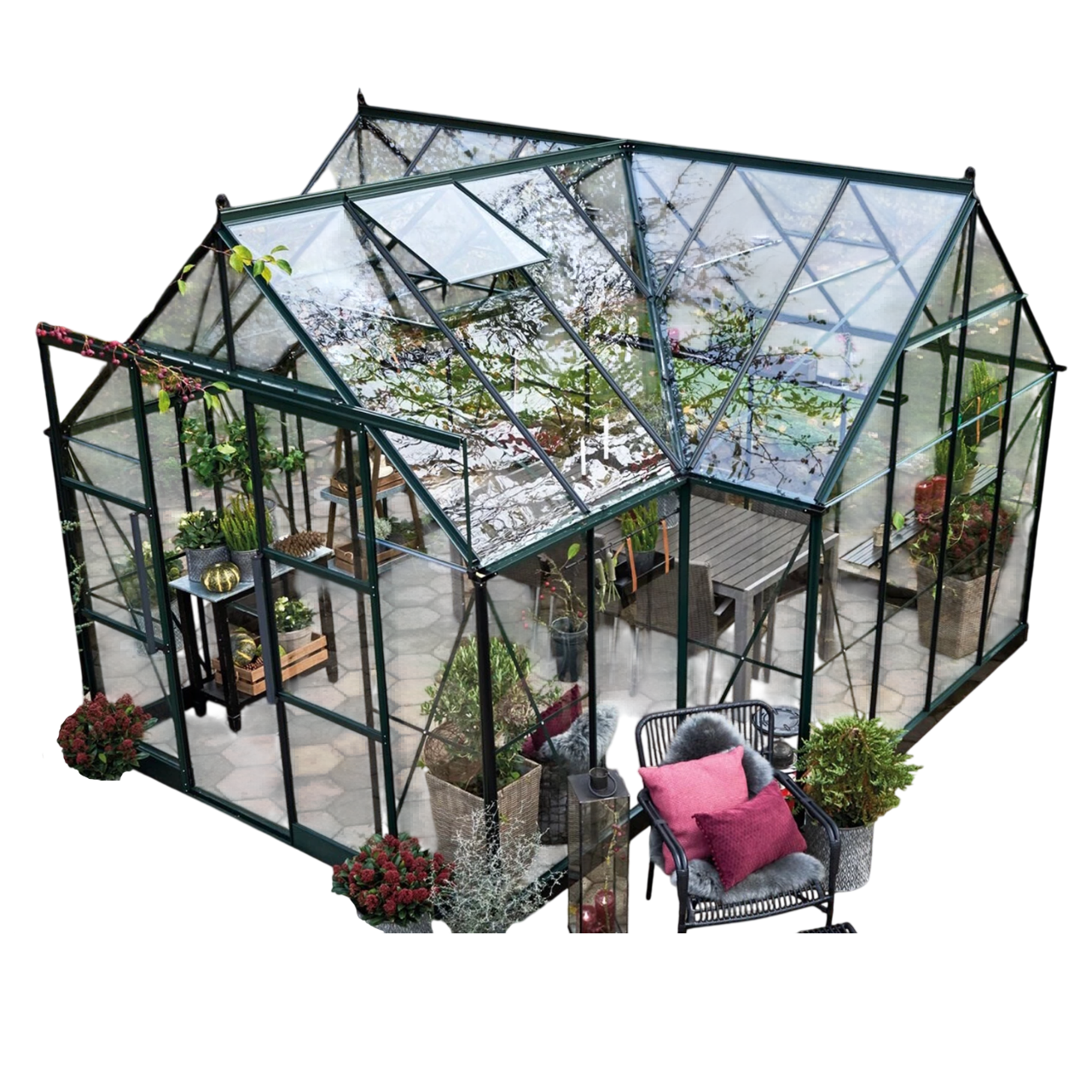 Halls ICON Gardenhouse 8 Drivhus i grøn 13,0 m² (8' x 12') med 3 mm hærdet glas