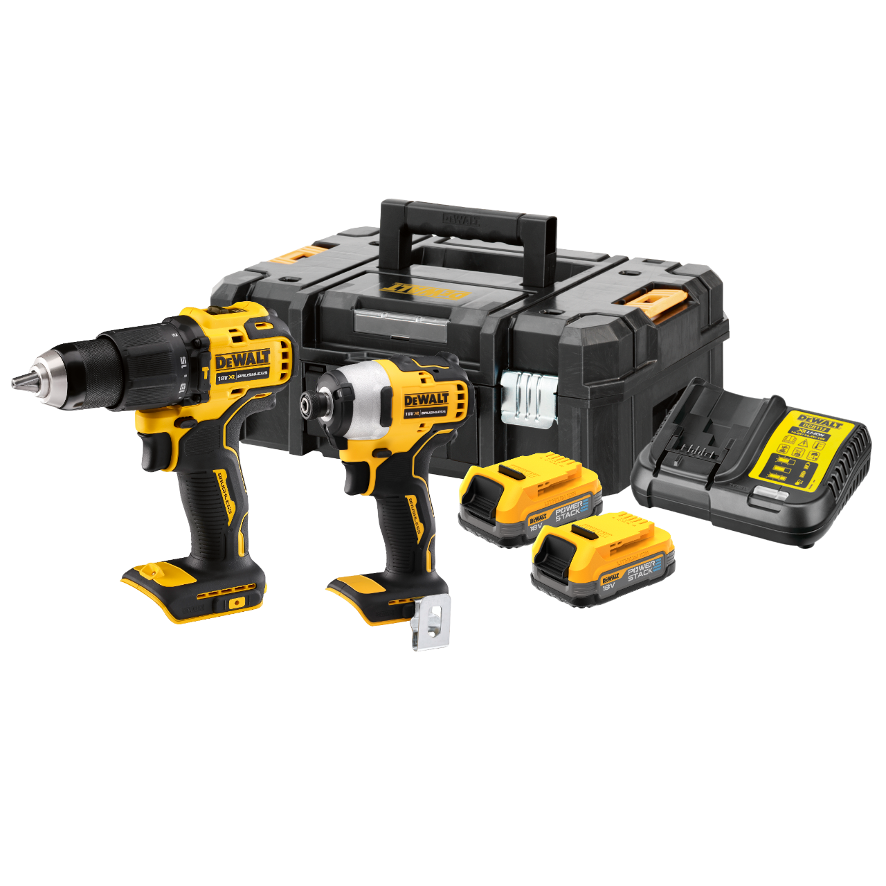 Dewalt DCK2062E2T-QW 18V XR Elværkstøjssæt med 2 stk. 1,7 Ah batteri og lader
