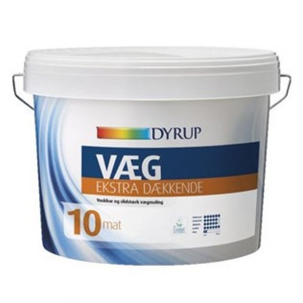 Dyrup Væg Ekstra dækkende maling glas 10 i hvid - 9 liter