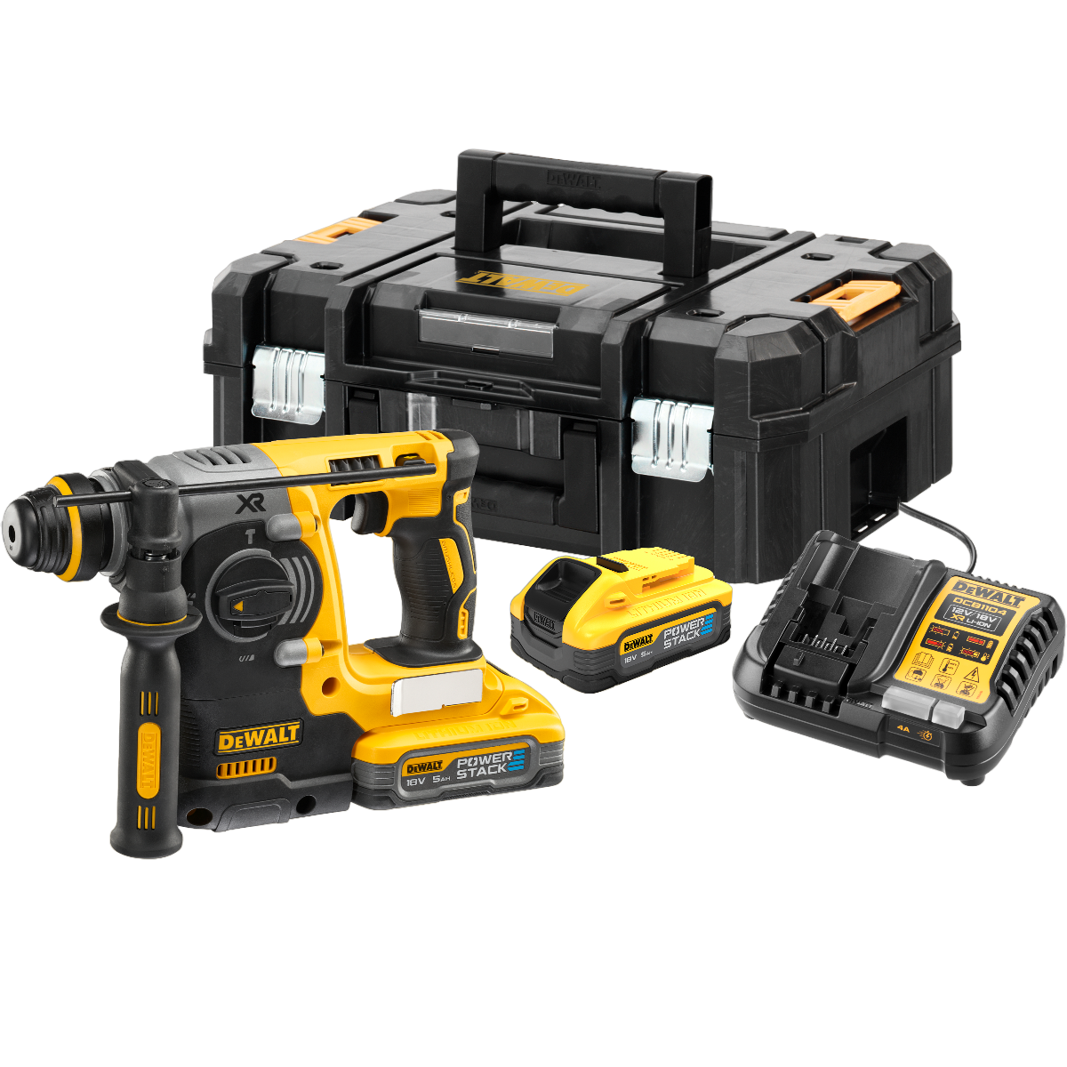Dewalt DCH273H2T-QW 18V XR Bore-/mejselhammer med 2 stk. 5,0Ah PowerStack batteri, lader og TSTAK