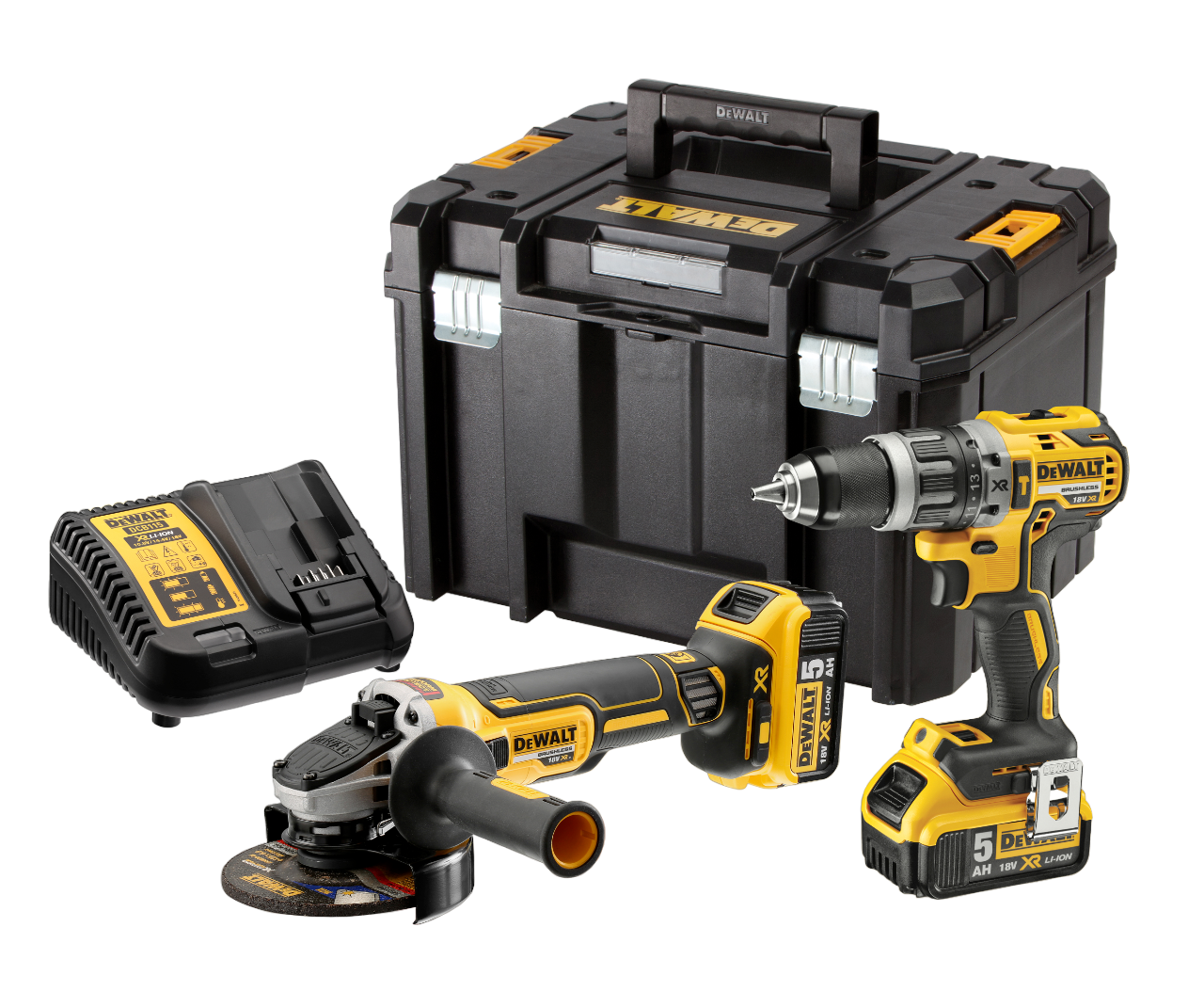Dewalt DCK2080P2T-QW 18V XR Elværktøjssæt med 2 stk. 5,0Ah batteri, lader og TSTAK