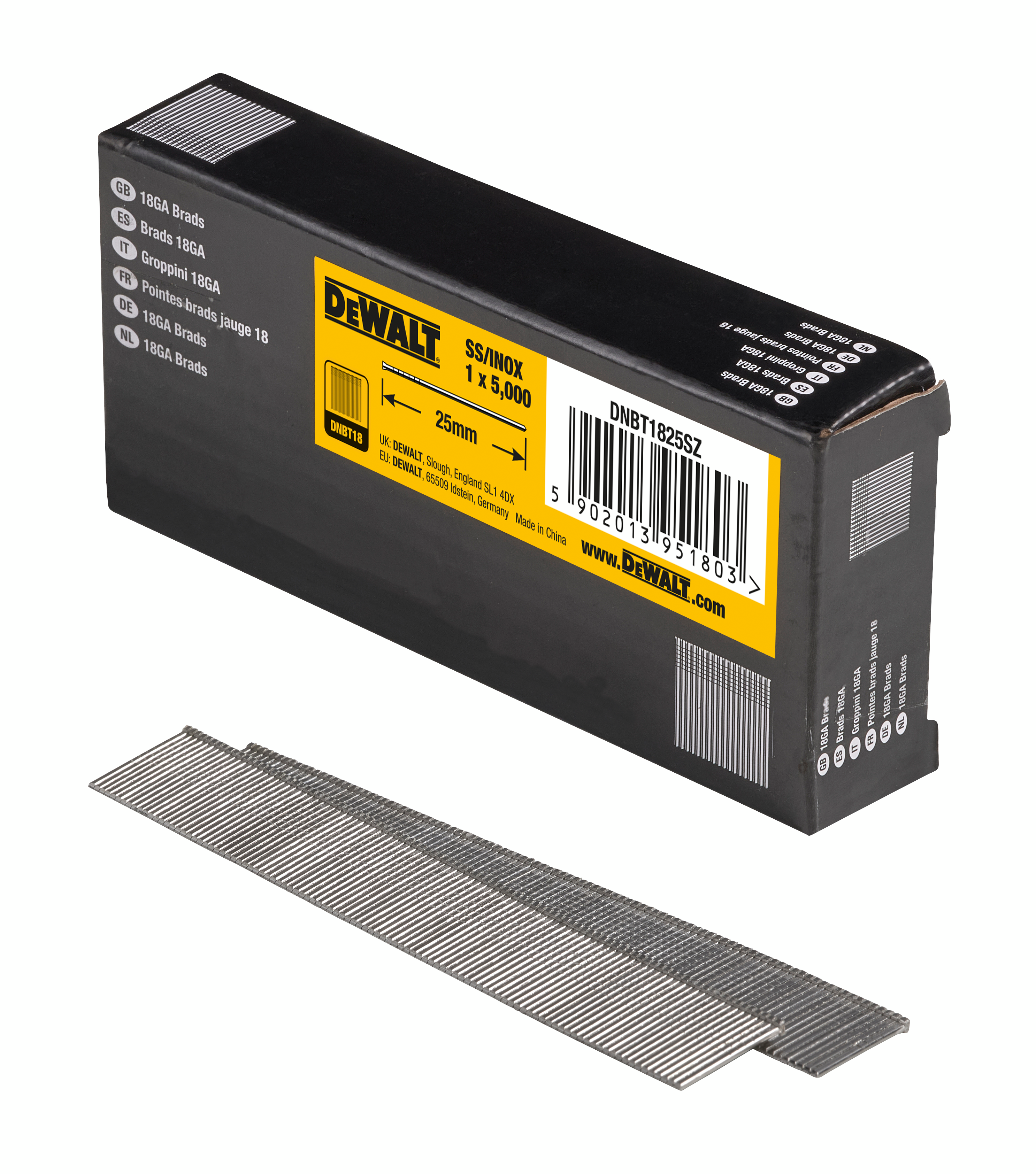 DeWALT 18GA Dykker 1,2x25mm rustfri stål A2 - 5000 stk.