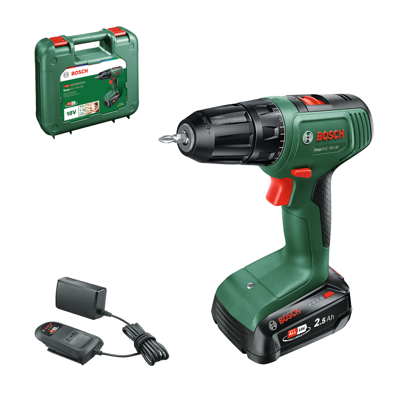 Bosch EasyDrill 18V-38 Bore-/skruemaskine med 2,5Ah batteri og lader