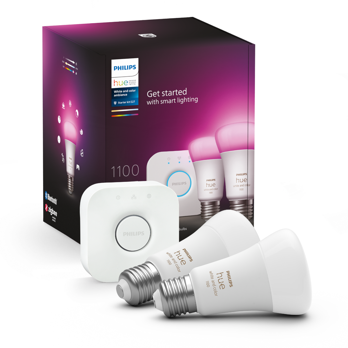 Philips Hue E27 BT White and Color Ambiance 1100 lm - Startsæt 2E27+BR