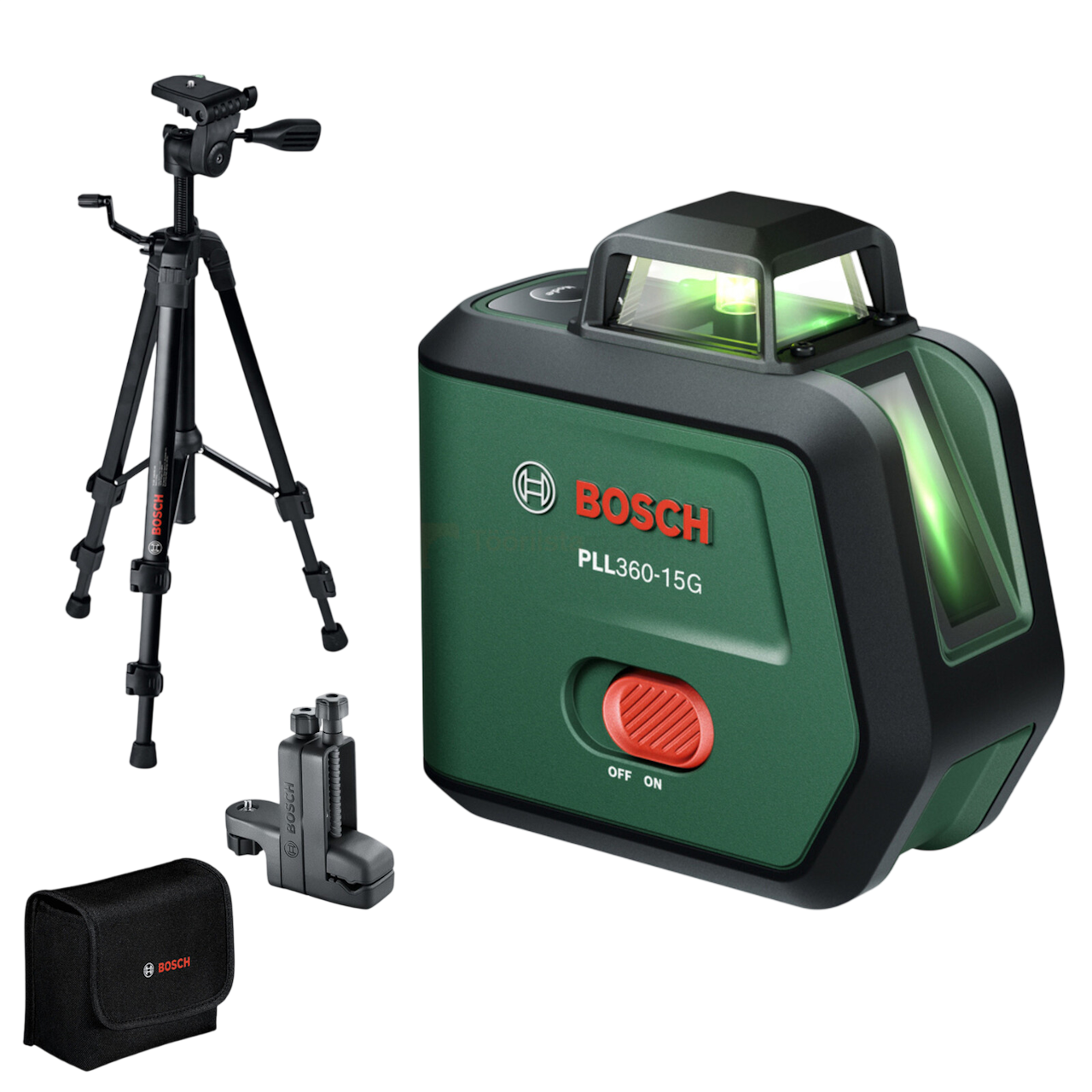 Bosch PLL360-15G Krydslinjelaser Premium sæt med stativ og universalklemme