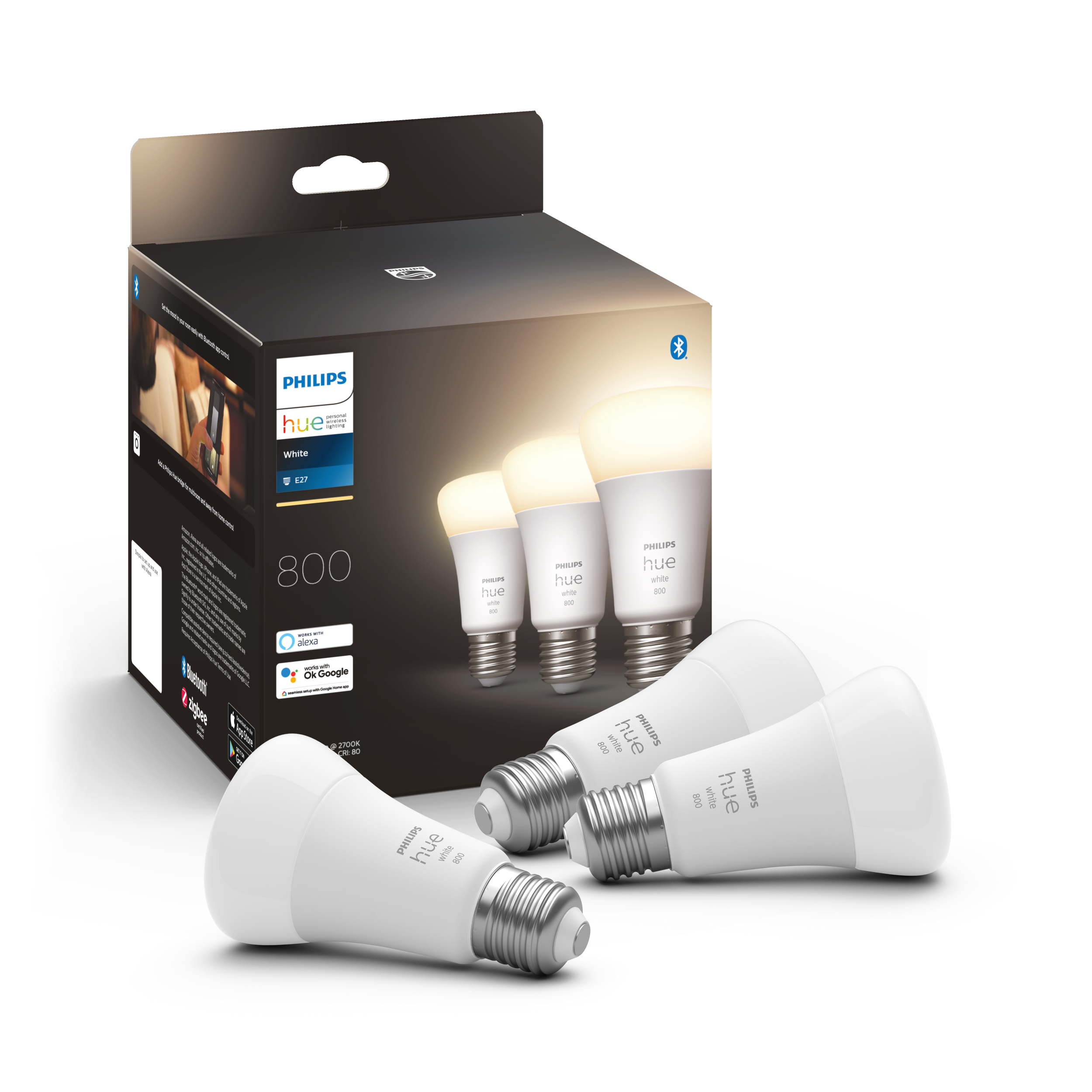 Philips Hue E27 BT White 800 lm pære 3-pak