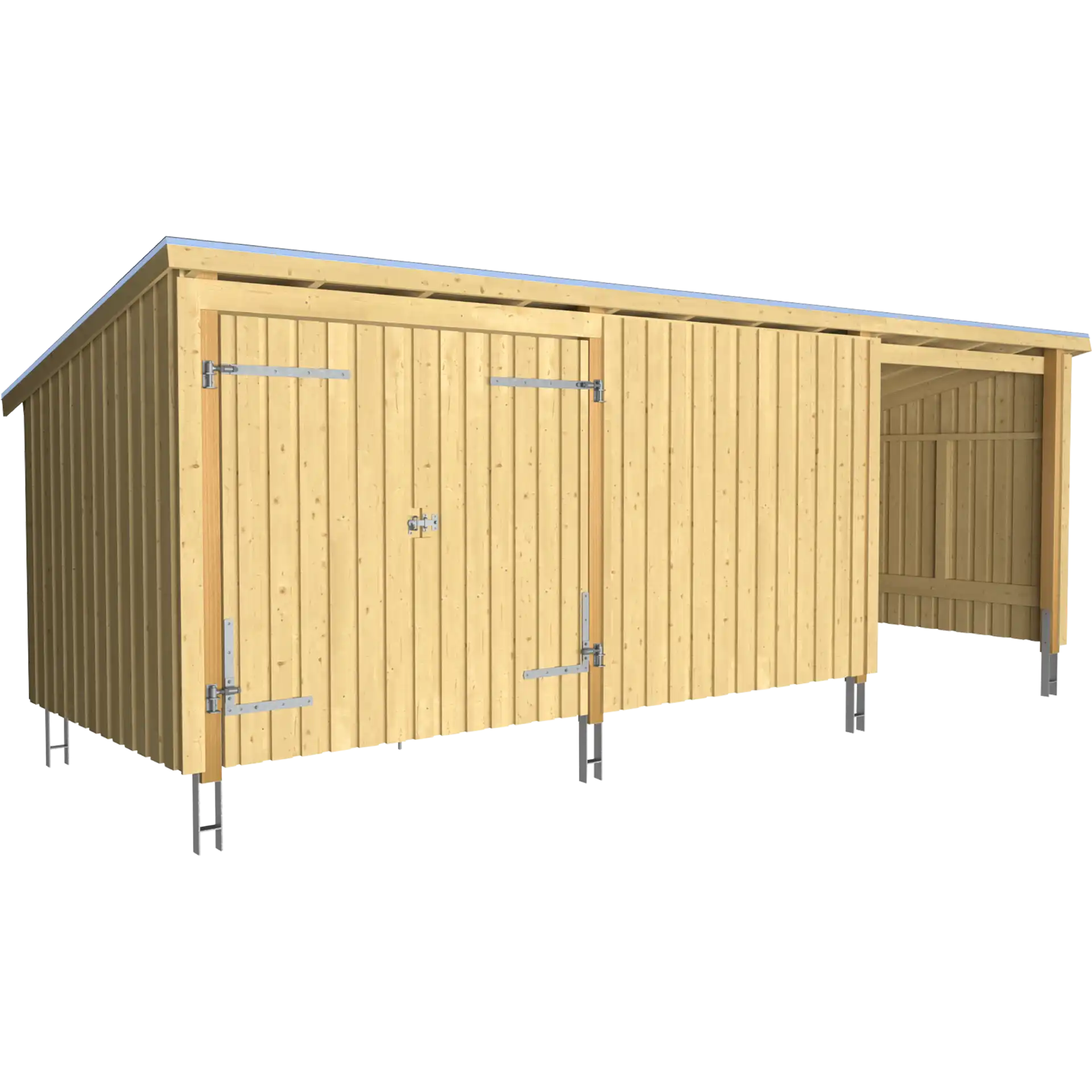 Plus Nordic Multi Havehus 14 m² - 3 moduler m/dobbeltdør og lukket/åben front inkl. tagpap/alulister/stolpefødder