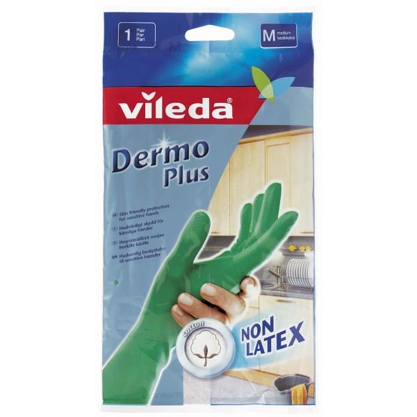 Vileda Gummihandske Medium Dermo Plus Grøn