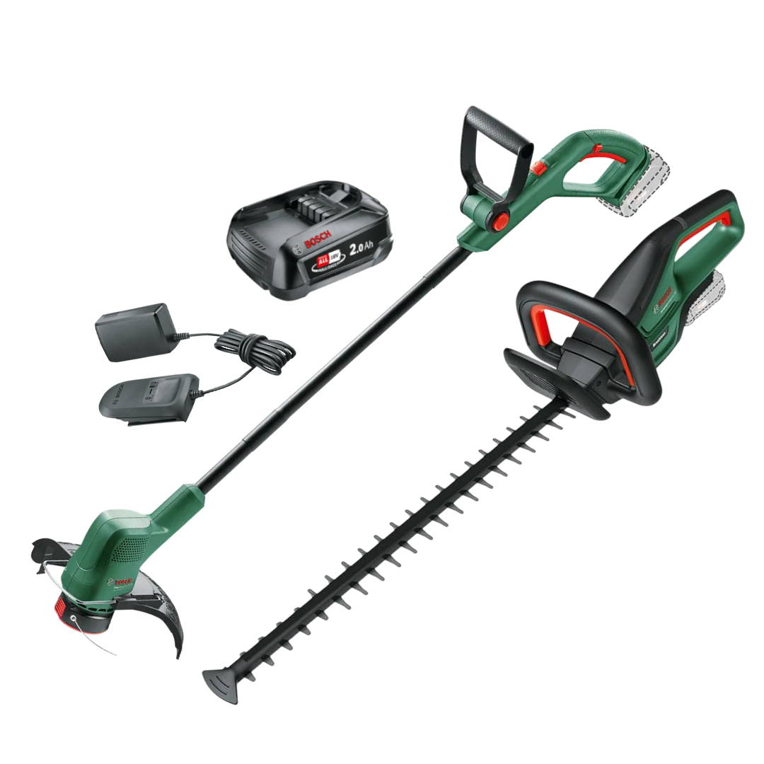 Bosch 18V 18-230 Græstrimmer og 18-55 hækkeklipper med 2,0Ah batteri og lader
