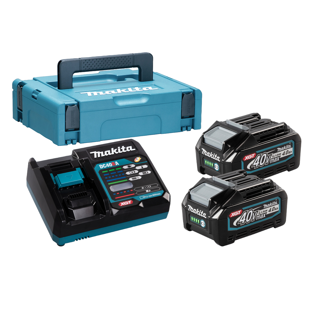 Makita 191J97-1 40V XGT Batteripakke med 2 stk 4,0Ah batteri, lynlader og Makpack