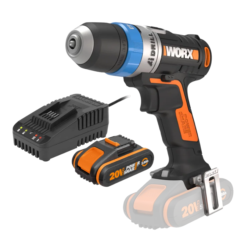 Worx WX178 20V PowerShare AiDrill Bore-/skruemaskine med 2,0Ah batteri og lader