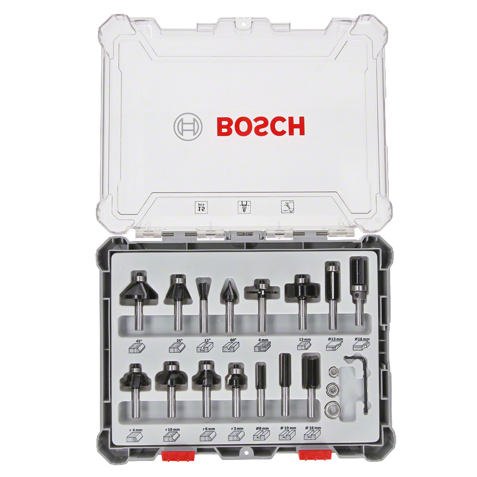 Bosch Overfræsersæt Ø6 mm - 15 dele