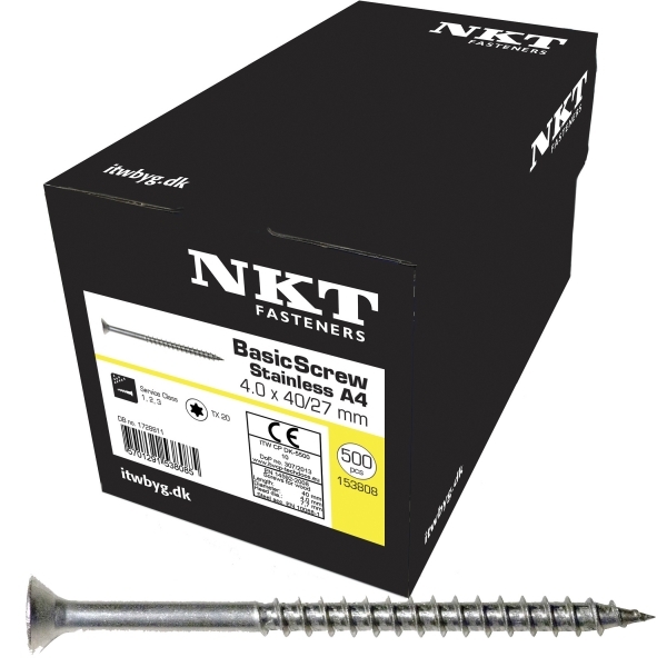 NKT Basic skrue rustfri kv. A4 5,0x50/35 mm - 300 stk.