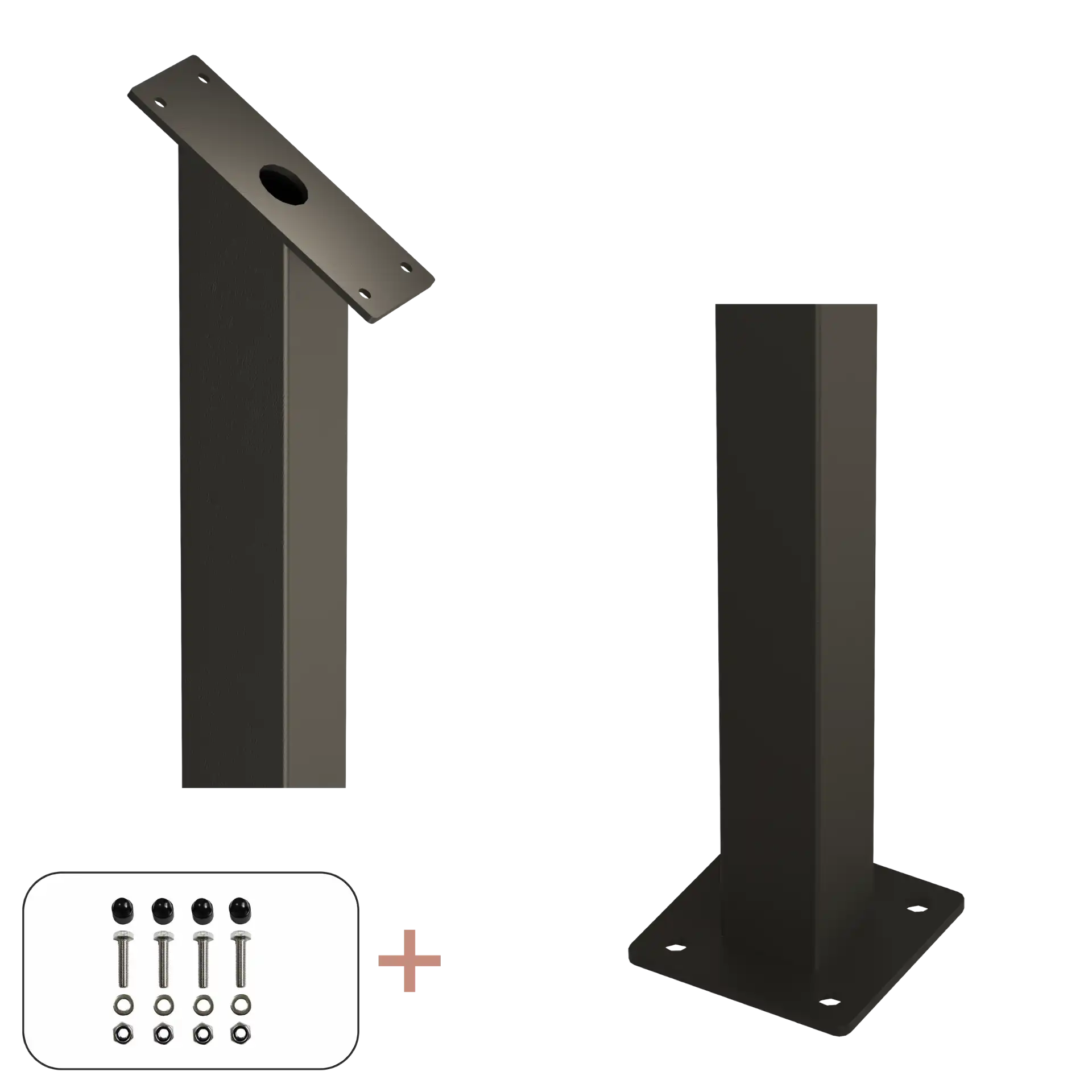 Plus Stålstolpe m/fod inkl. bolte til trappe gelænder i Sort RAL 9005 4,5×4,5×87,1/80,4 cm