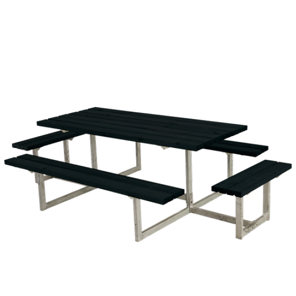 Plus Basic Bord-bænkesæt med 2 påbygninger i sort - 185813-15
