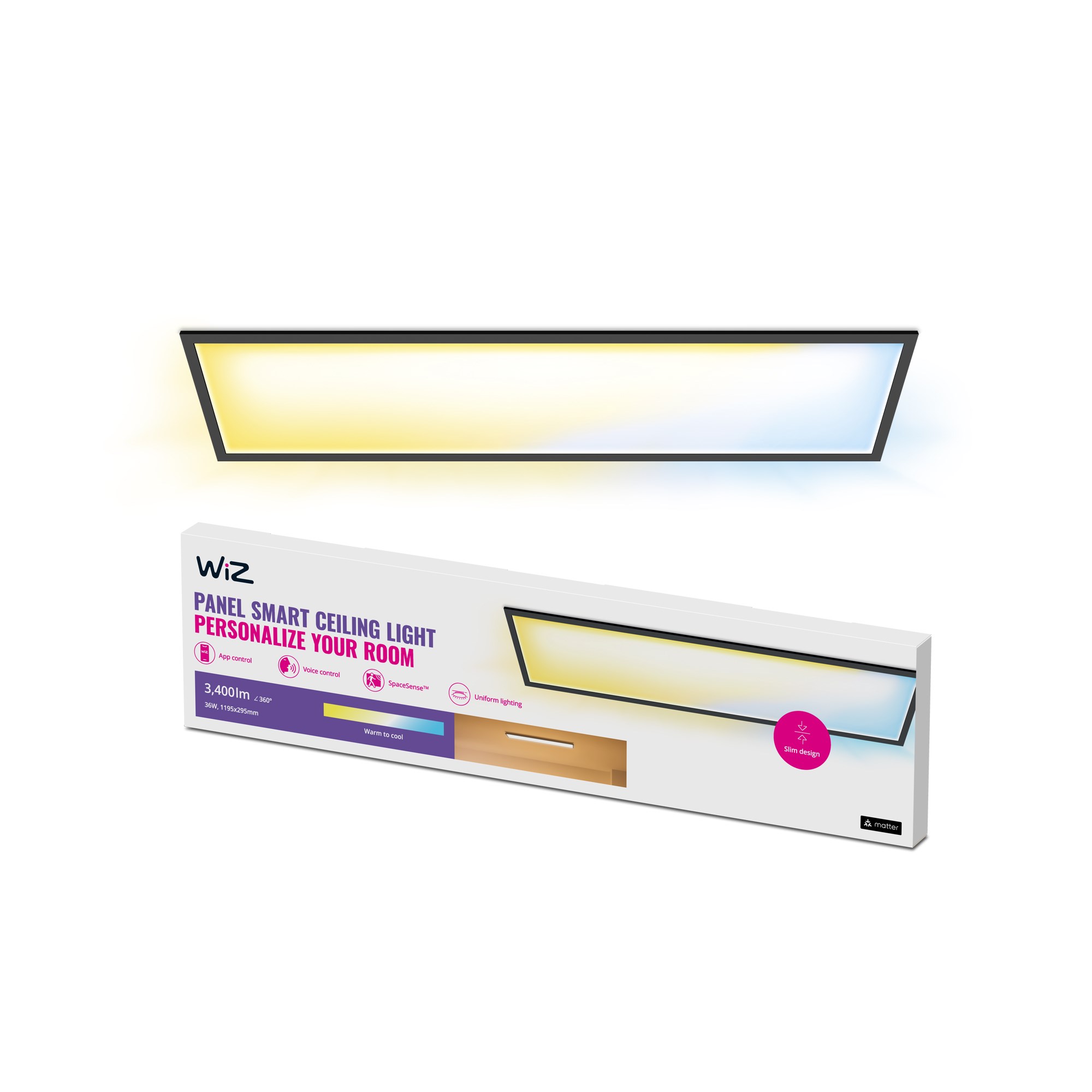 WiZ RT36W Loftslampe TW rektangulær i sort