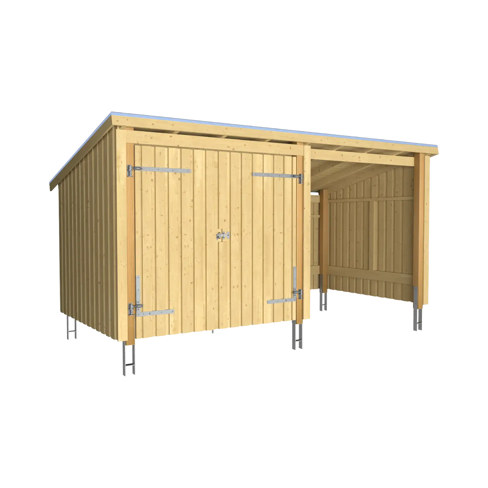 Plus Nordic Multi Havehus 9,5 m² - 2 moduler m/dobbeltdør og åben front inkl. tagpap/alulister/stolpefødder