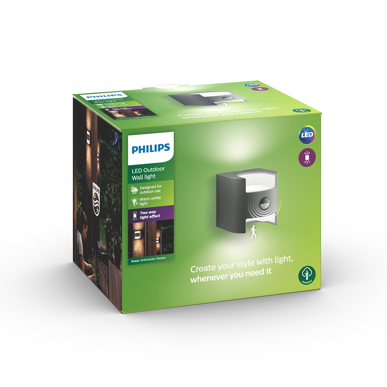 Philips myGarden Grass LED udendørs væglampe med sensor i antracit - 173229316