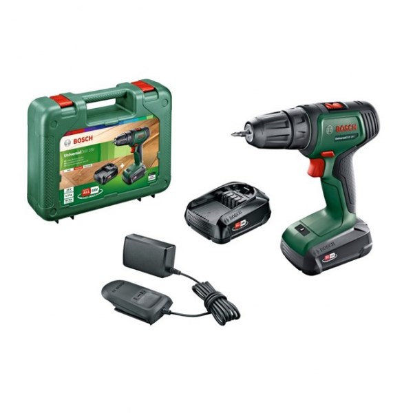 Bosch UniversalDrill 18V Bore-/skruemaskine med 2 stk. 1,5Ah batteri og lader