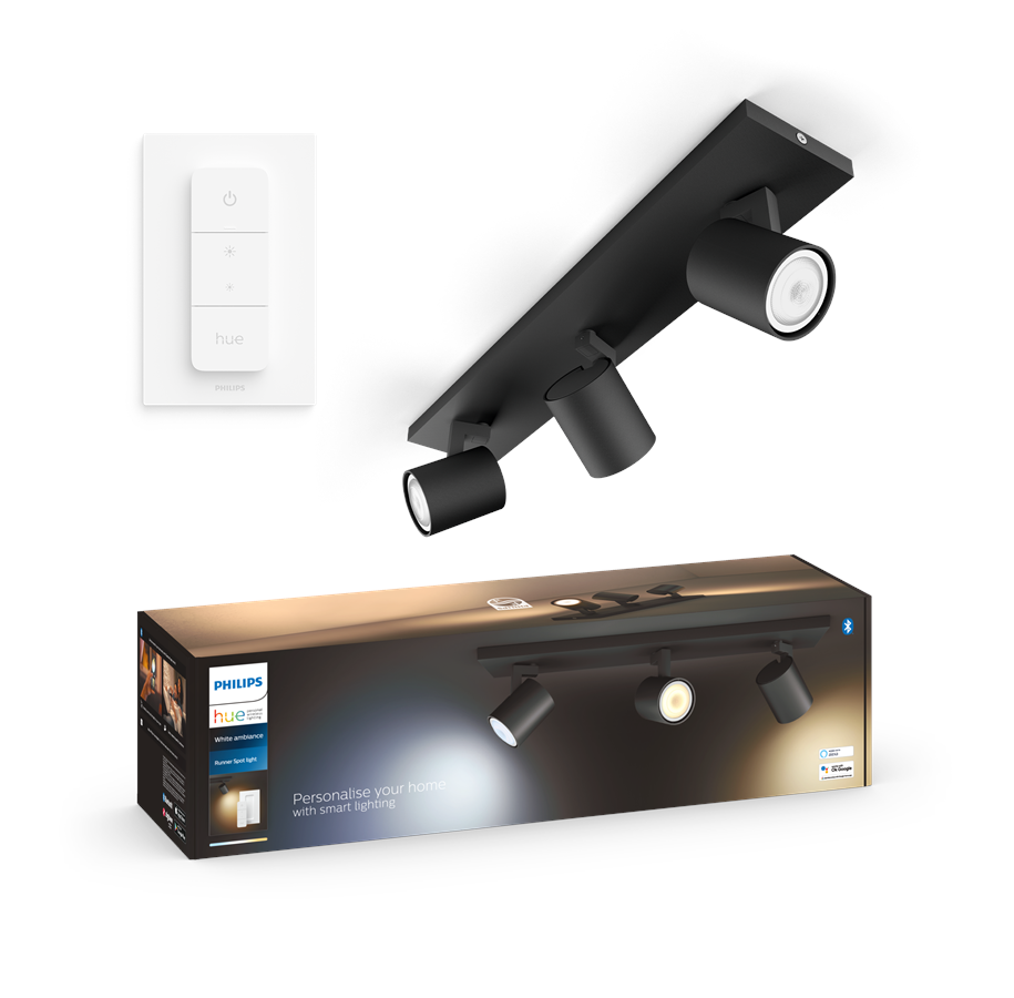 Philips Hue Runner BT WA 3 spots i sort med fjernbetjening