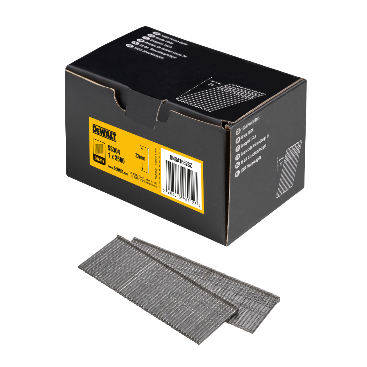 DeWALT 16GA Dykker 1,6x32mm rustfri stål A2, vinklet 20° - 2500 stk.