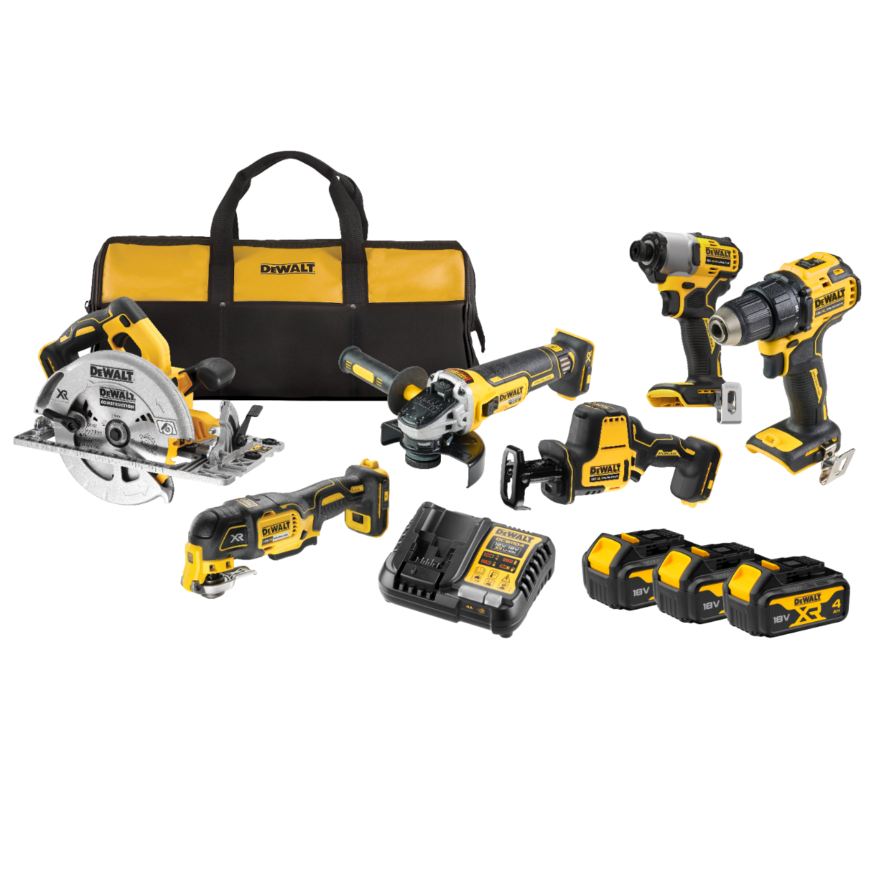 Dewalt DCK608M3-QW 18V XR Elværktøjssæt med 3 stk. 4,0Ah batterier og lader