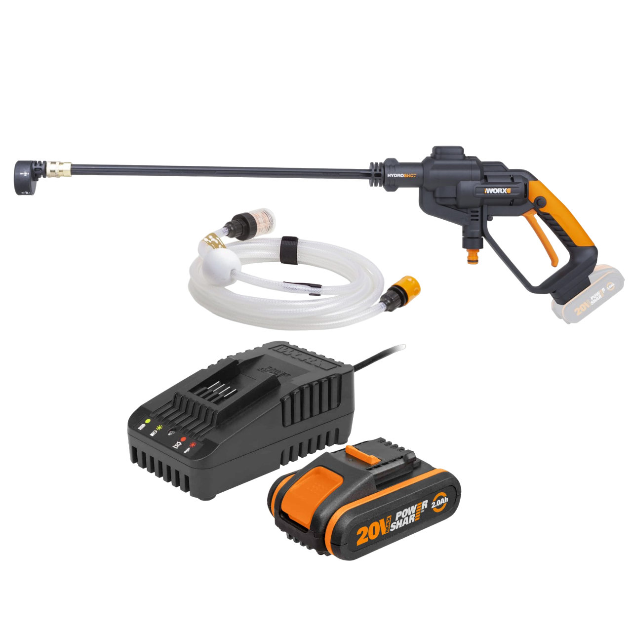 Worx WG620E.9 20V PowerShare Hydroshot Højtryksrenser med 2,0Ah batteri og lader