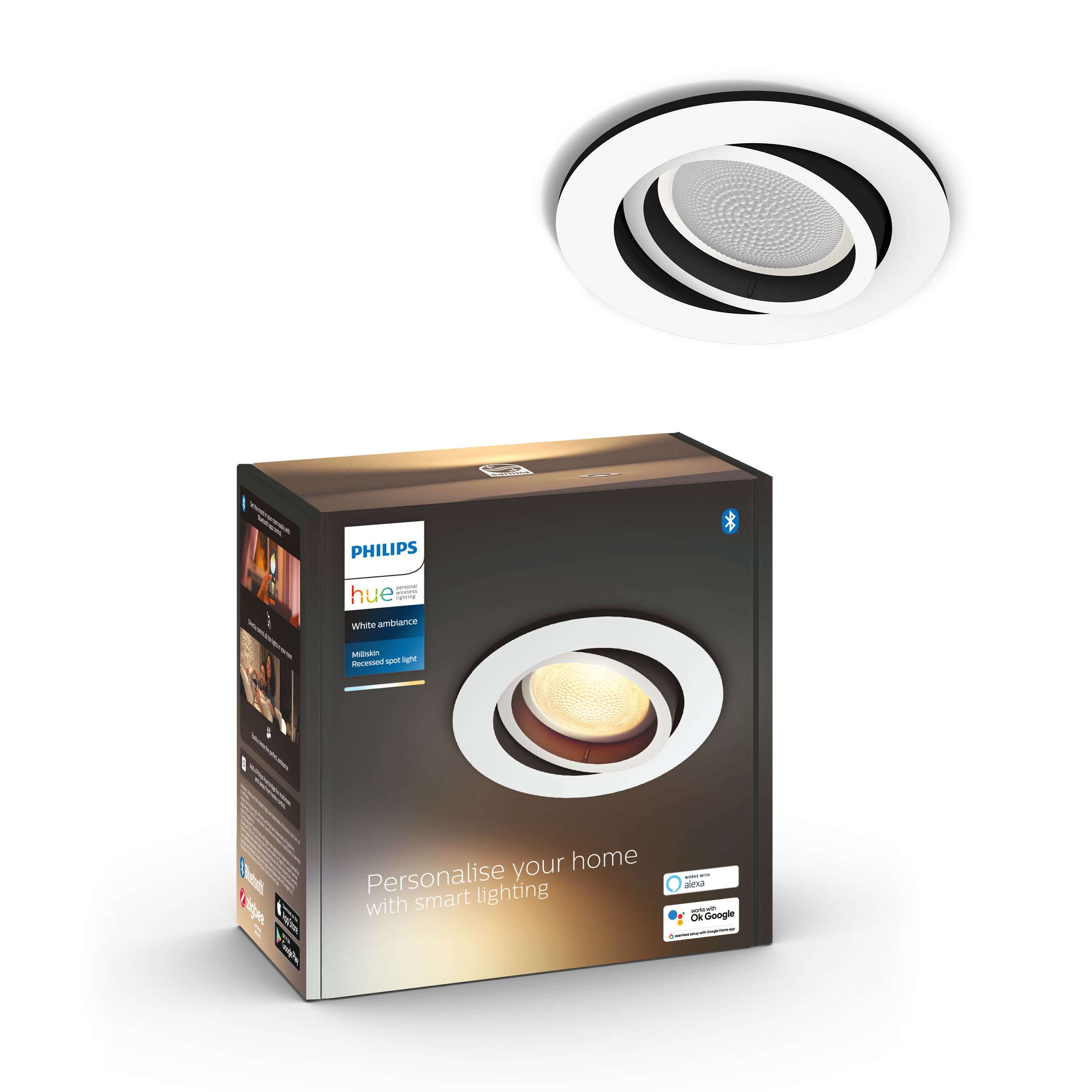 Philips Hue Milliskin WA BT Rund indbygningsspot i hvid