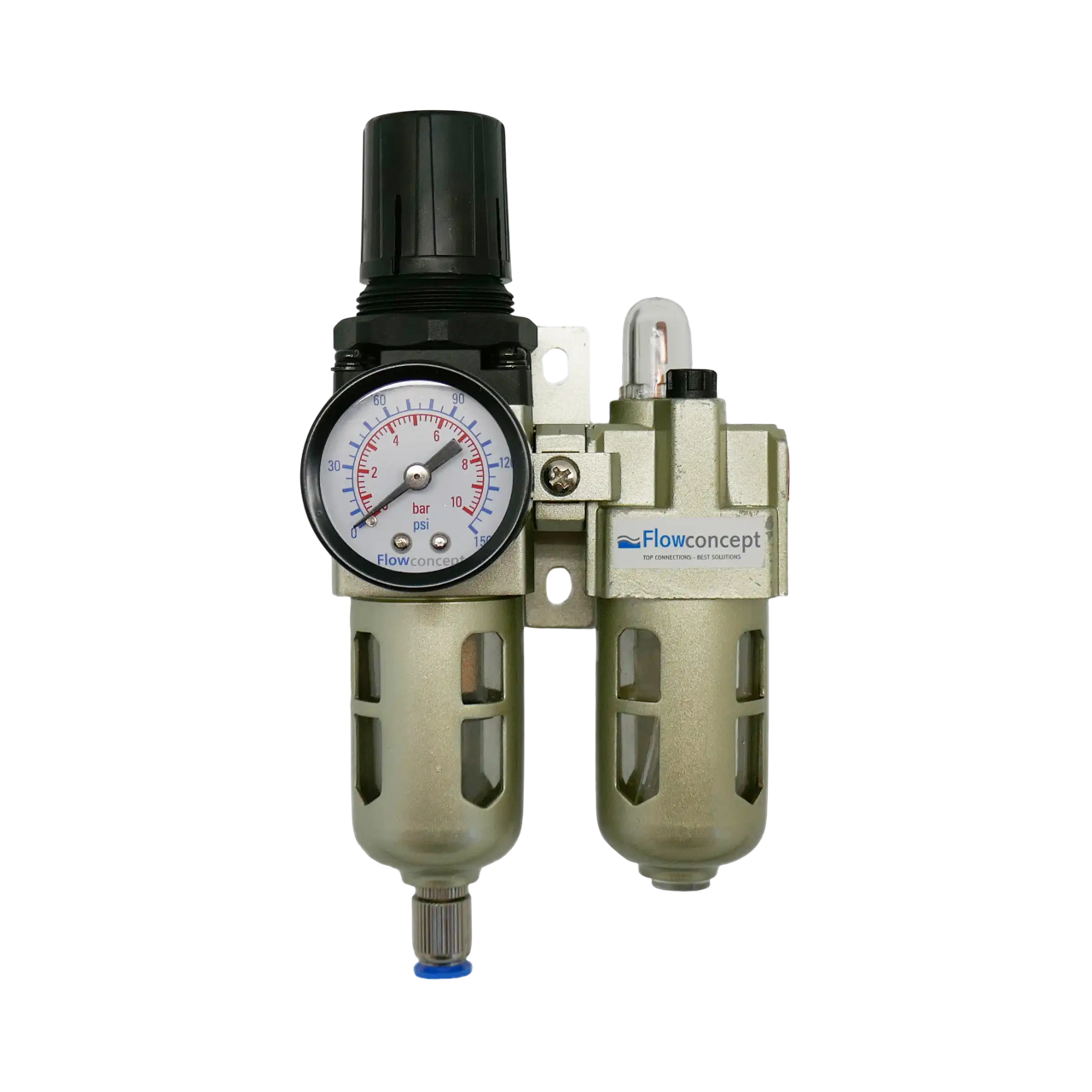 Flowconcept Filterregulator 1/4" 0 - 10 med manometer og smøreapparat