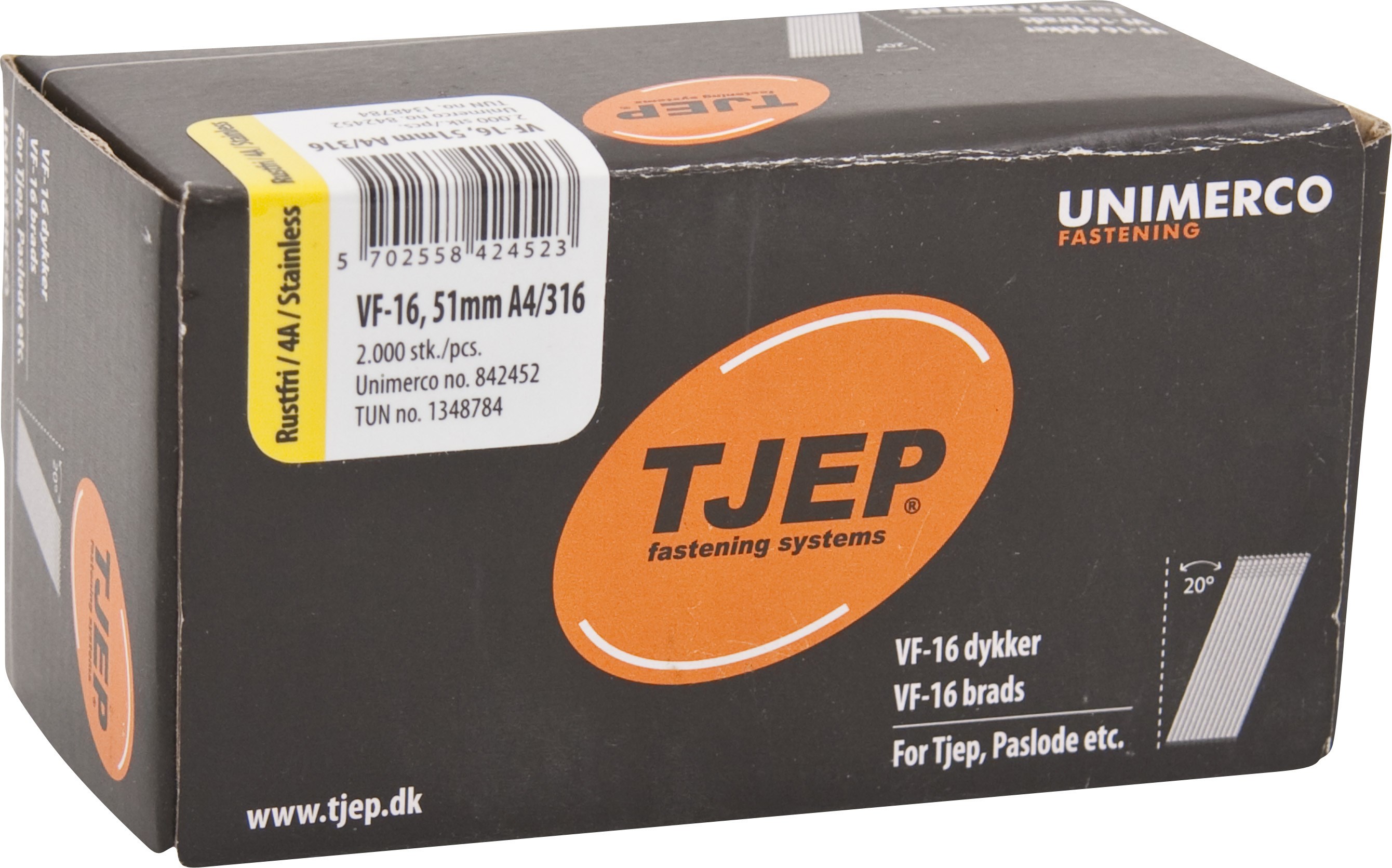 Tjep VF-16 Dykker 1,6x51mm rustfri stål A4, vinklet 20° - 2000 stk.