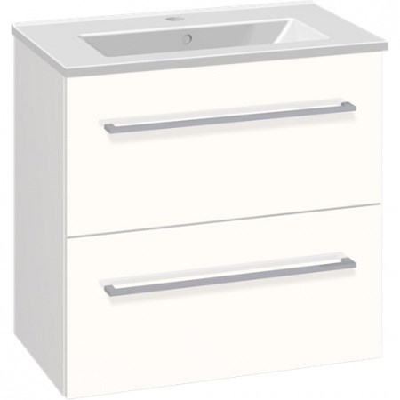 Scanbad Multo+ Badeværelsesmøbel 61 cm med Amber Mini porcelænsvask og 2 metalskuffer i hvid højglans