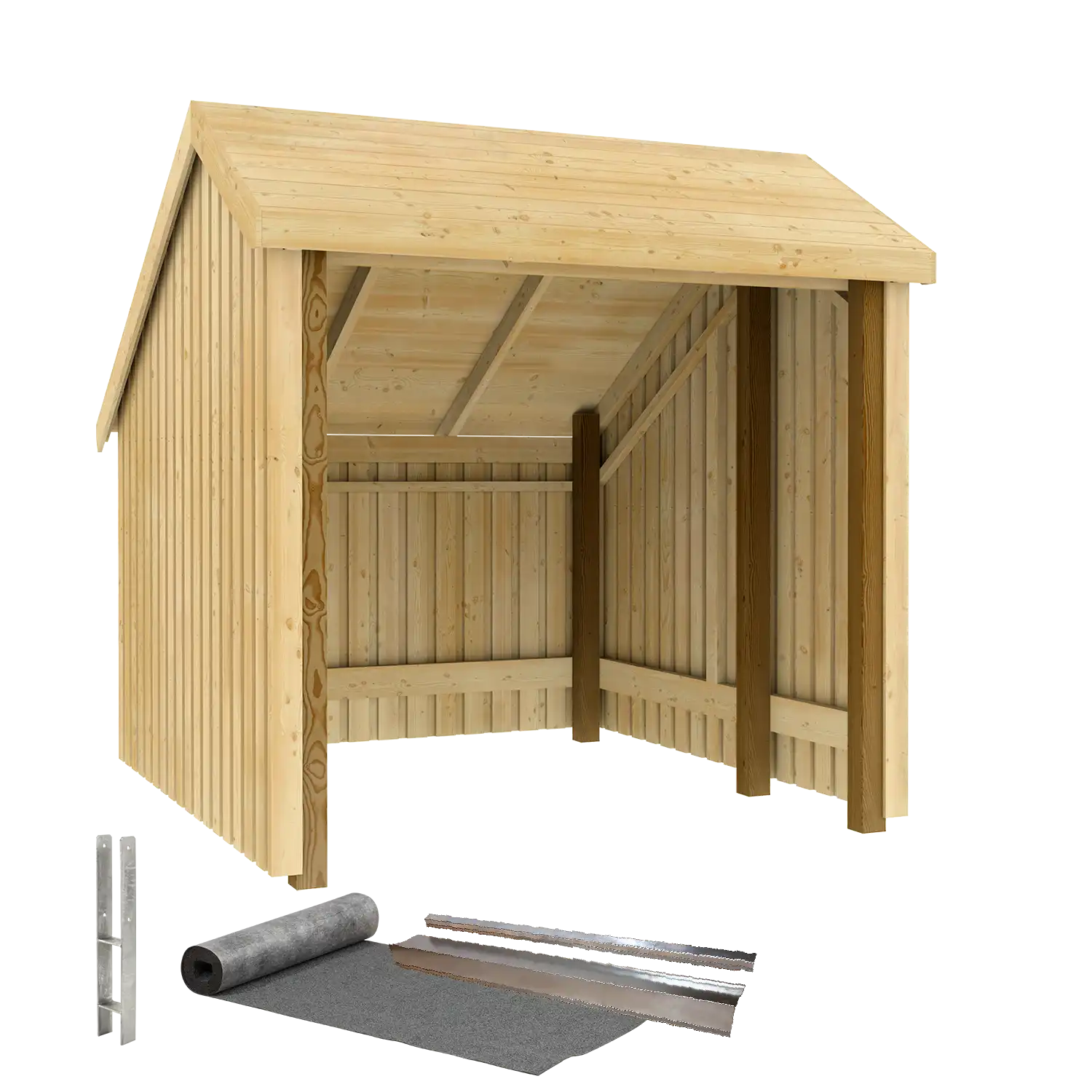 Plus 1-modul cykelskur åben 5,7 m2 inkl. tagpap/alulister/stolpefødder