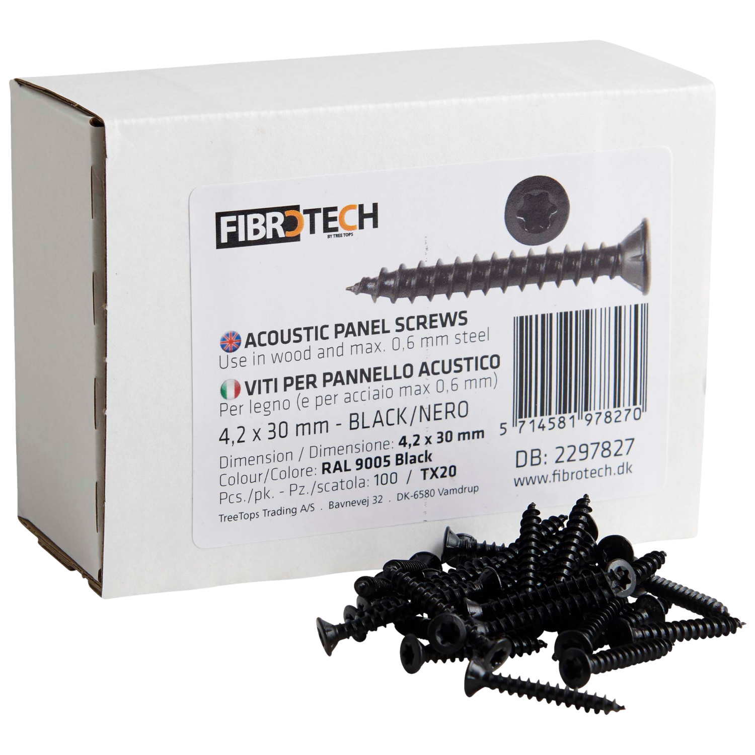 FibroTech Panelskrue 4,2x30 mm TX20 i sort RAL 9005 - 100 stk.