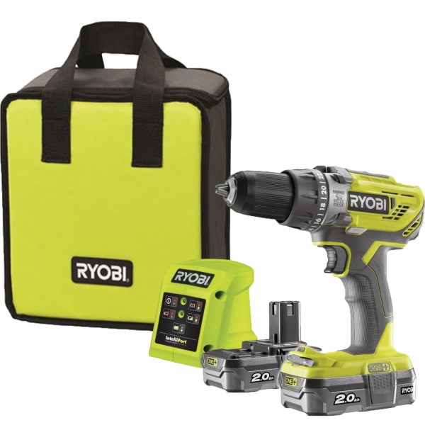 Ryobi R18PD3 ONE+ 18V Slagbore-/skruemaskine med 2 batteri og lader