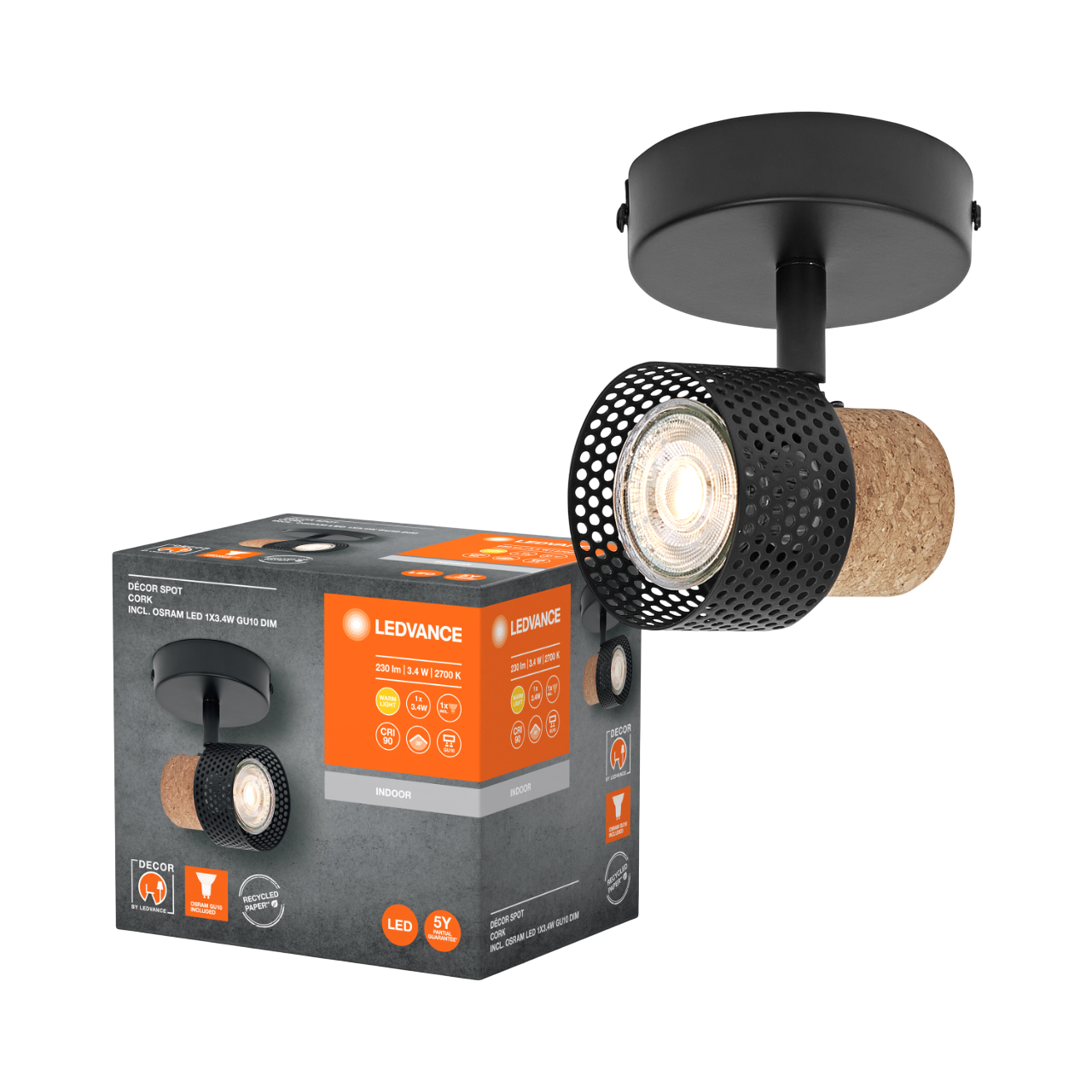 LEDVANCE Decor Cork 1 Spotlampe i sort/kork