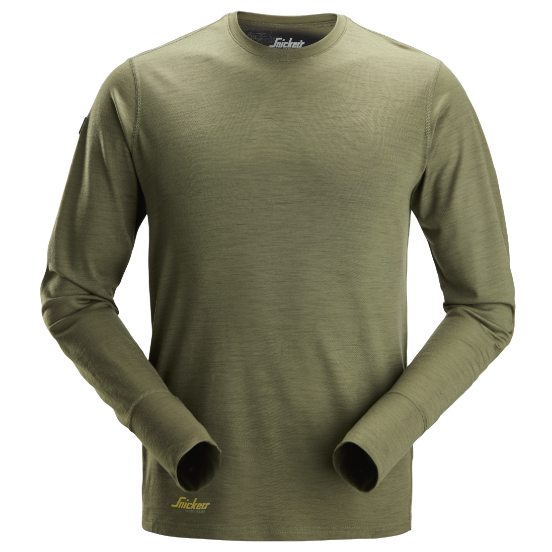 Snickers 2451 Langærmet T-shirt, uld i khaki grøn - Str. XL