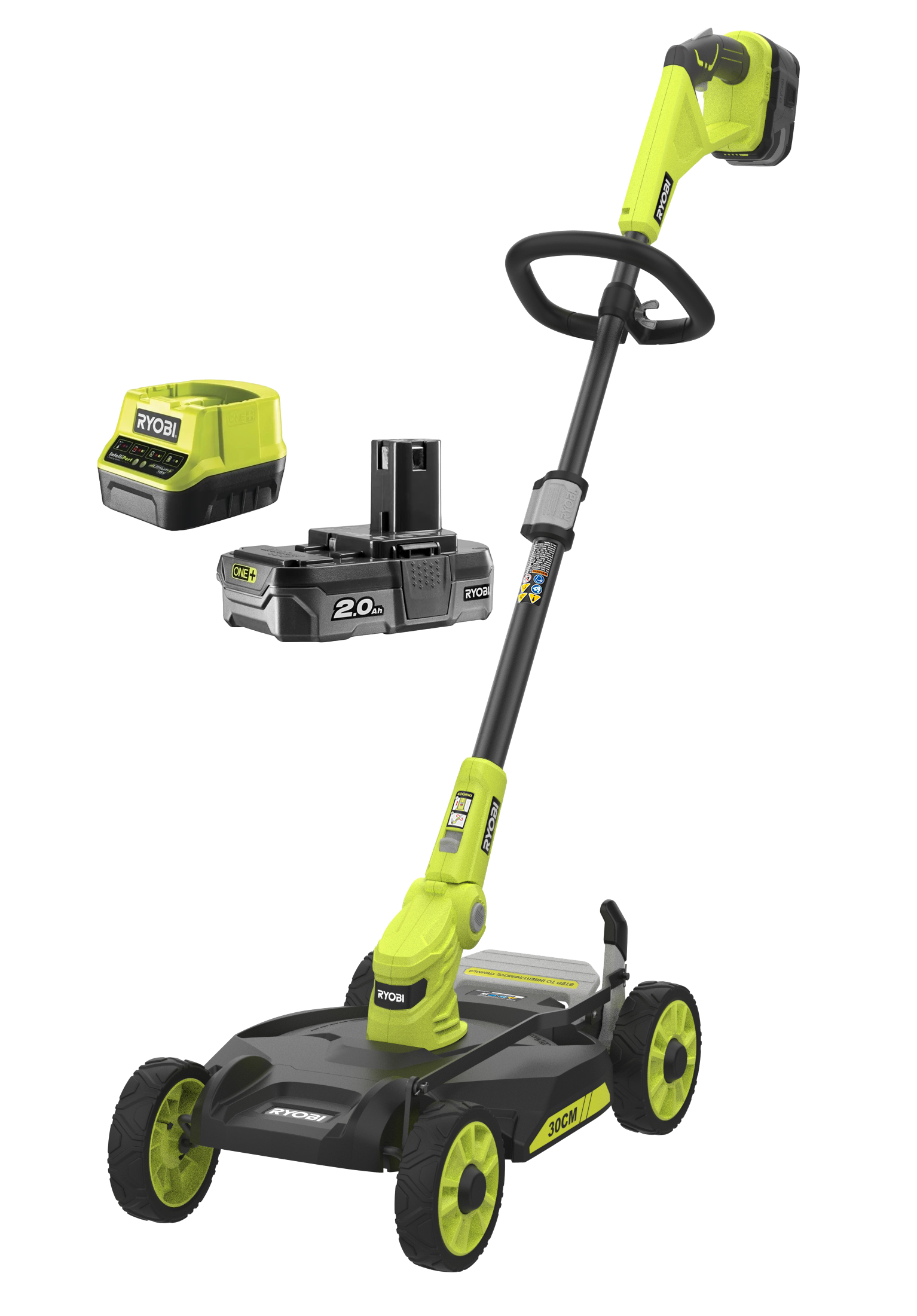 Ryobi RY18LMC30A-120 ONE+ 18V Kombineret plæneklipper/græstrimmer med 2,0Ah batteri og lader