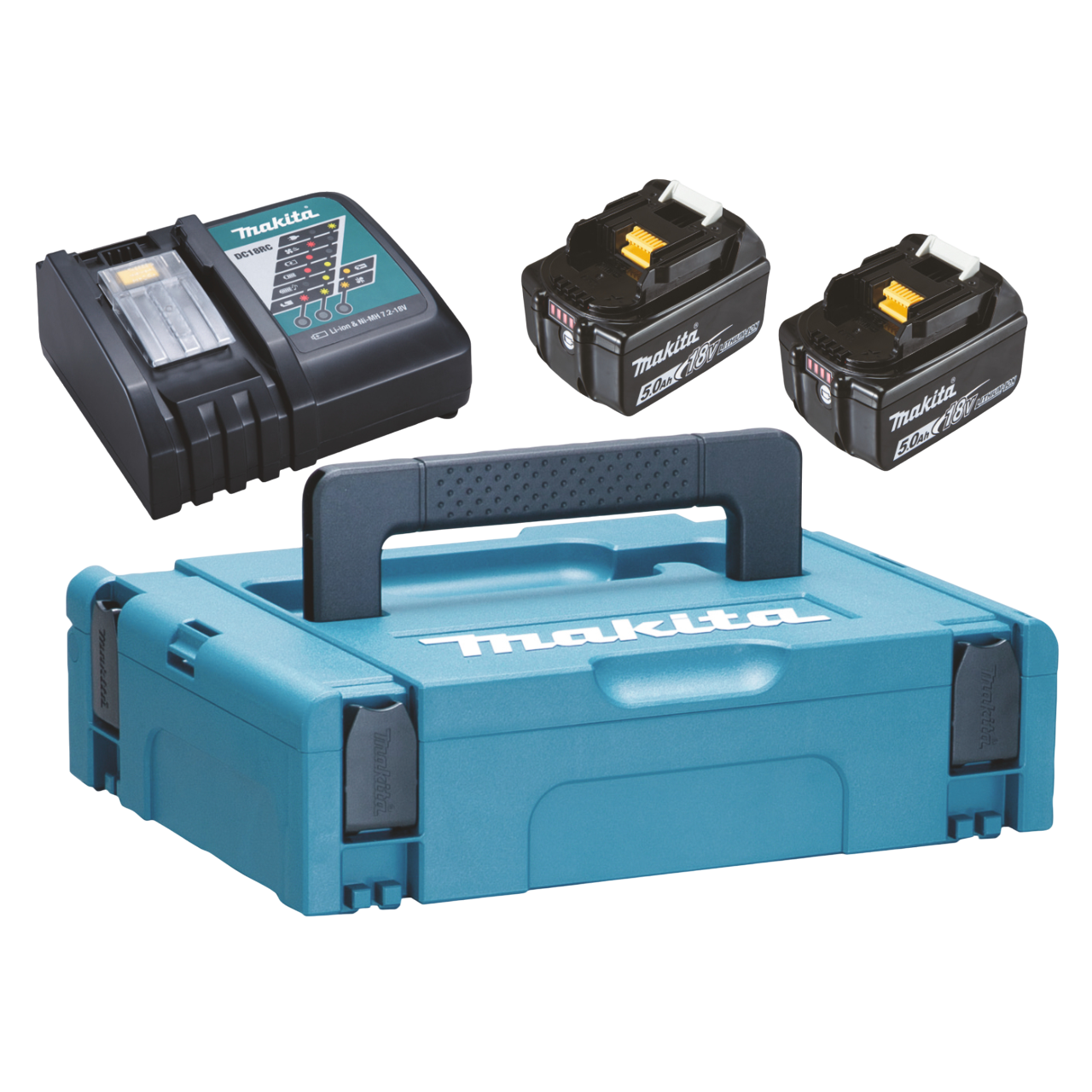 Makita 197624-2 18V LXT Batteripakke med 2 stk. 5,0Ah batterier, lynlader og MAKPAC