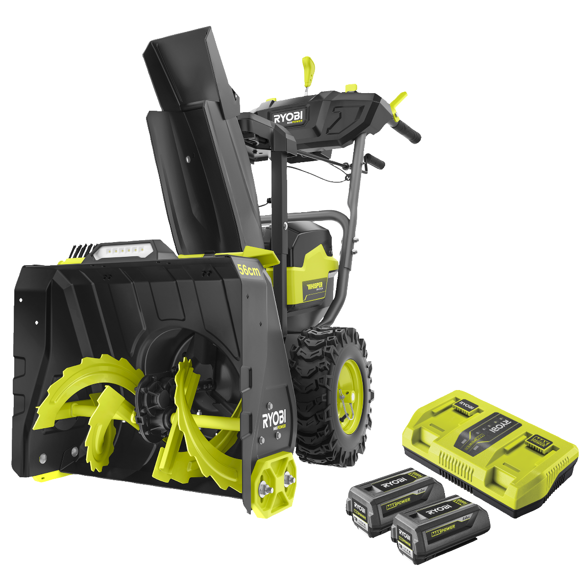 Ryobi RY36STX56A-250 MAX POWER 36V Kulfri To-Trins 56 cm Sneslynge med 2 stk. 5,0Ah batteri og dobbeltlader