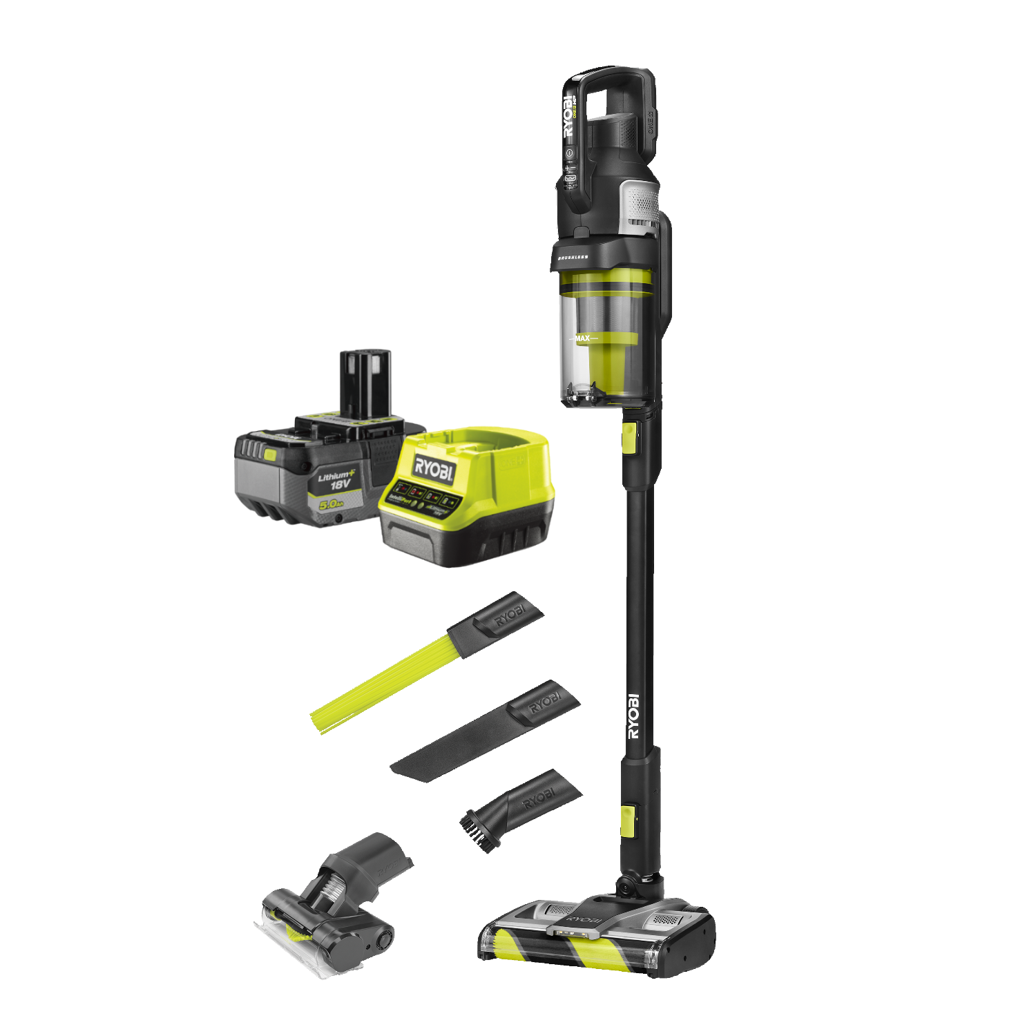 Ryobi RASV18BL ONE+ 18V Kulfri Støvsuger Premium med 5,0Ah batteri og lader
