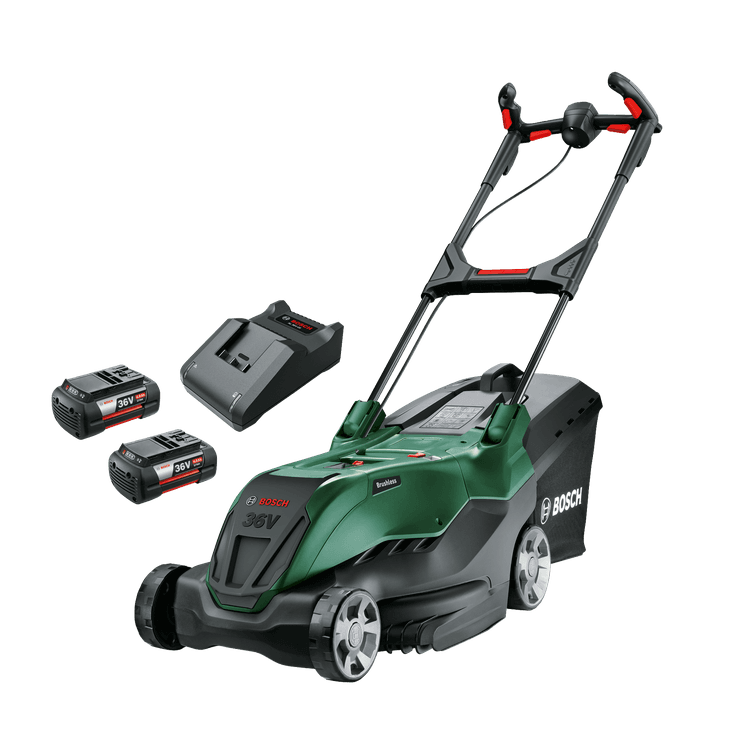 Bosch AdvancedRotak 36V-44-750 Batteridrevet plæneklipper med 2 stk. 4,0Ah batteri og lader